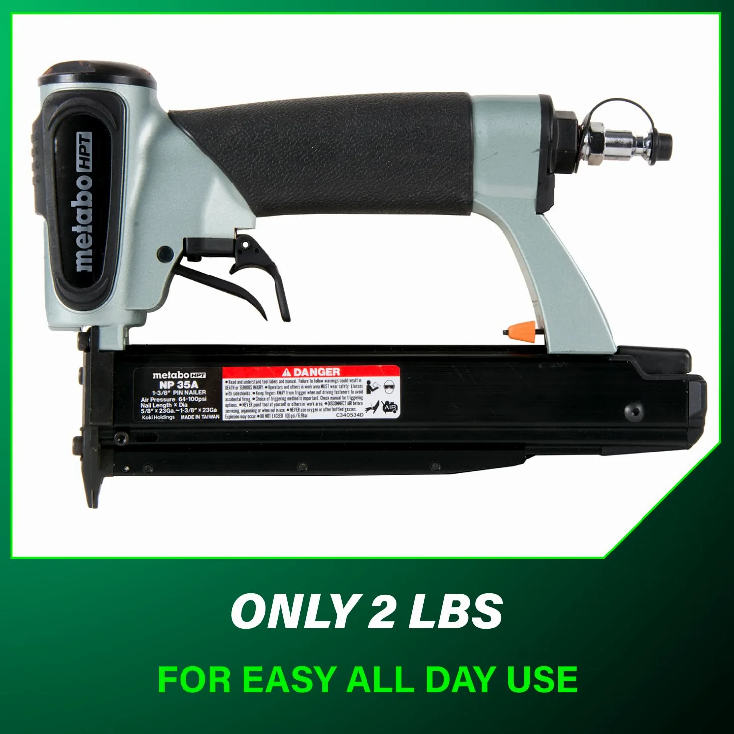 Metabo HPT Kit chiodatrice a spillo, calibro 23, chiodi da 5/8" a 1-3/8", senza punta mar, 2, regolazione della profondità, garanzia 5 anni (NP35A)
