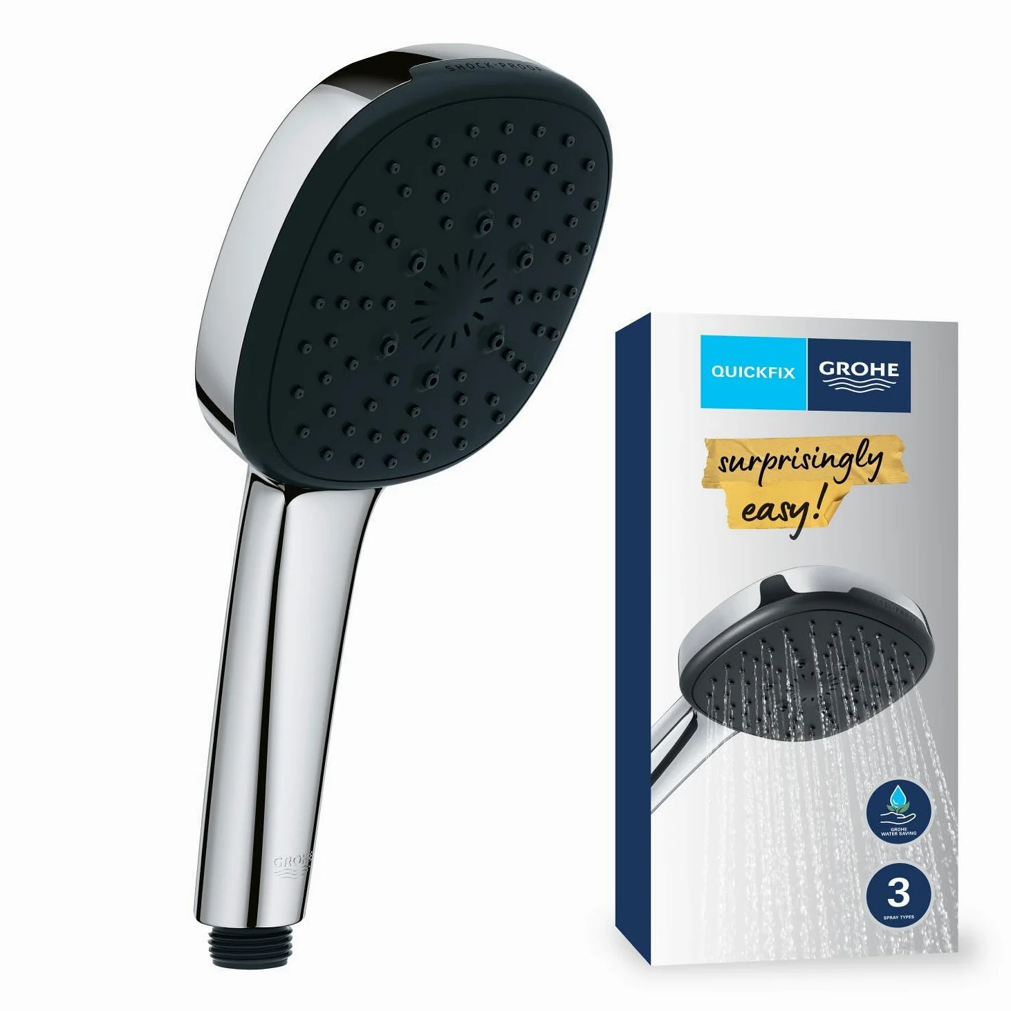 GROHE Vitalio Comfort 110 Manopola Doccino Doccia (3 getti Rain Jet Massage, DreamSpray, SpeedClean anticalcare, 110 mm), Cromo, 26092001