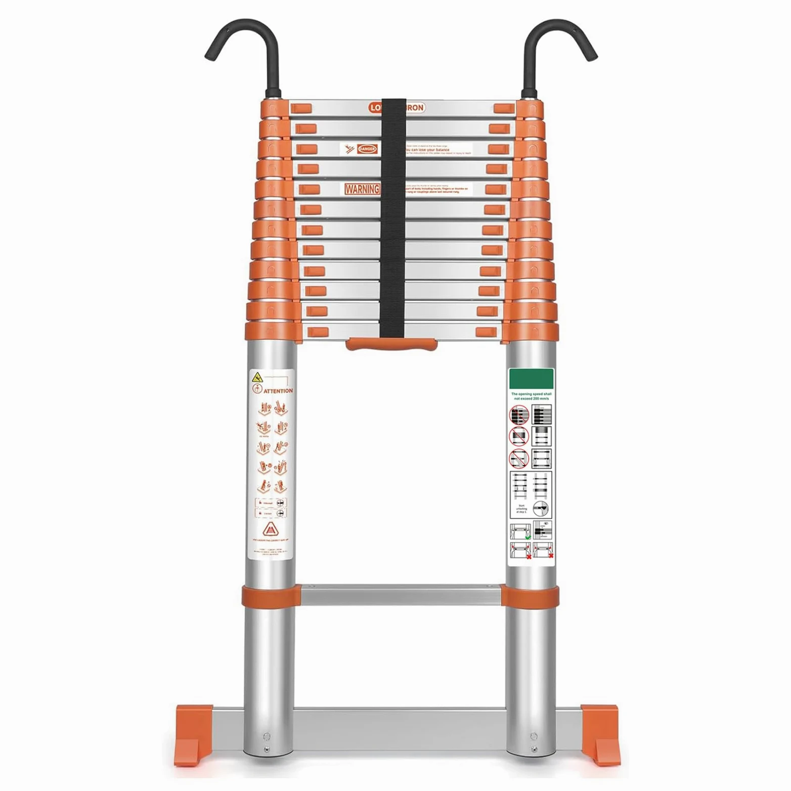 Scala telescopica in alluminio, 5,1 m, estensibile di alta qualità, con ganci rimovibili, portata massima 150 kg, antiscivolo, pieghevole, scala telescopica multiuso