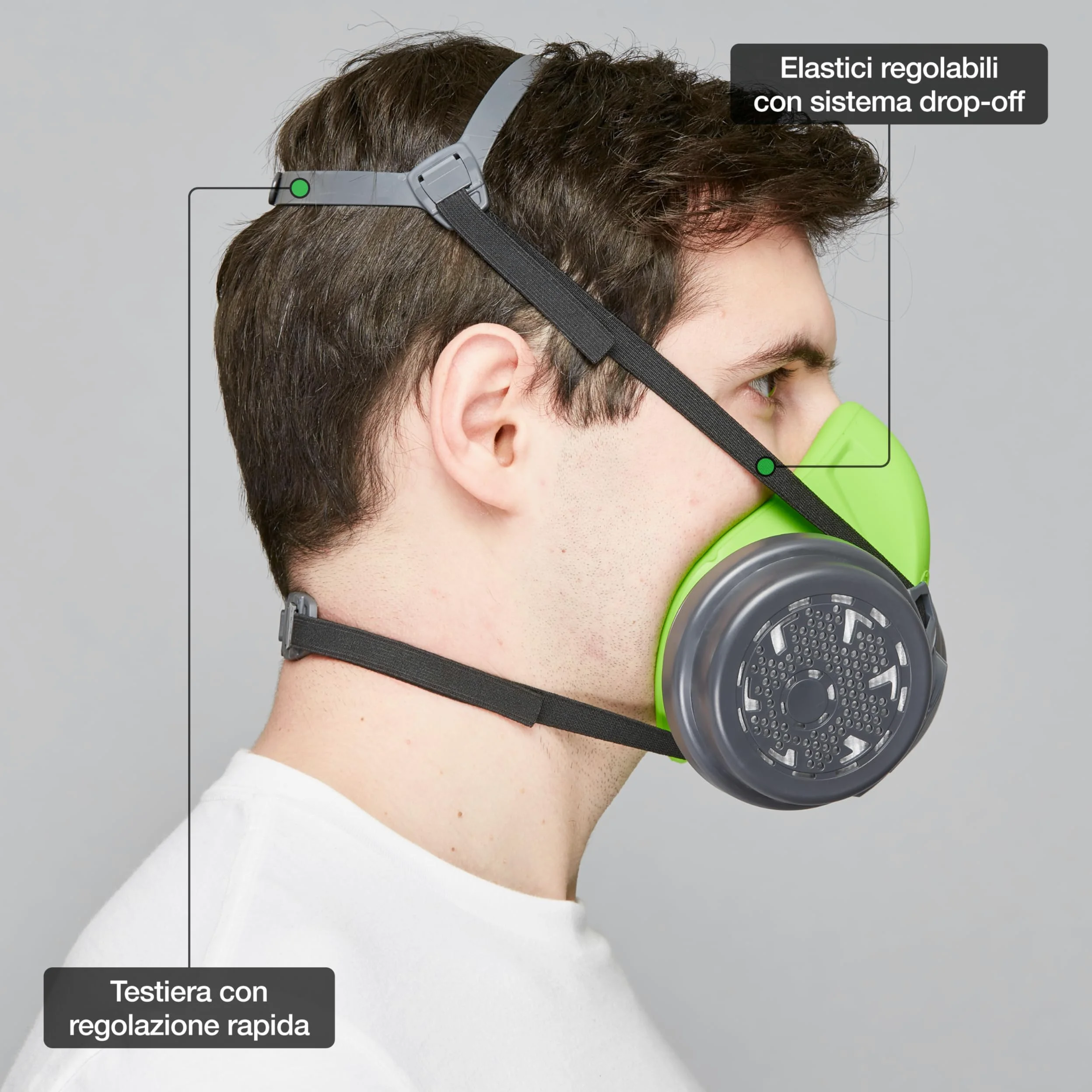 BLS 4600next A2P3 R D Semimaschera Protettiva in Silicone e 2 Filtri Sostituibili 221 A2P3 con Attacco a Baionetta b-lock. Per Gas/Vapori, Polveri, Verniciatura, Stuccatura e Solventi