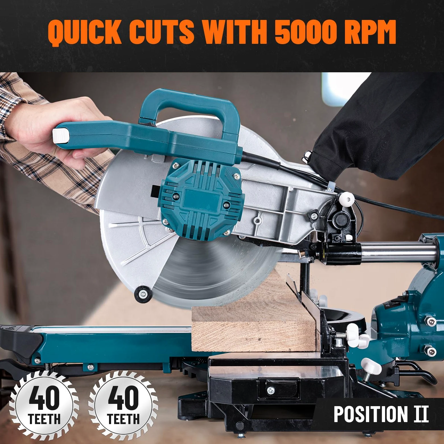 DOVAMAN DMS01A Troncatrice Radiale 2000W, Doppia Velocità 3200/5000 RPM, 3 Lame TCT, Taglio Max 340x90mm, Angolo 0-45°, Guida Laser, 9 Posizioni, Per Legno PVC Alluminio Metalli Teneri