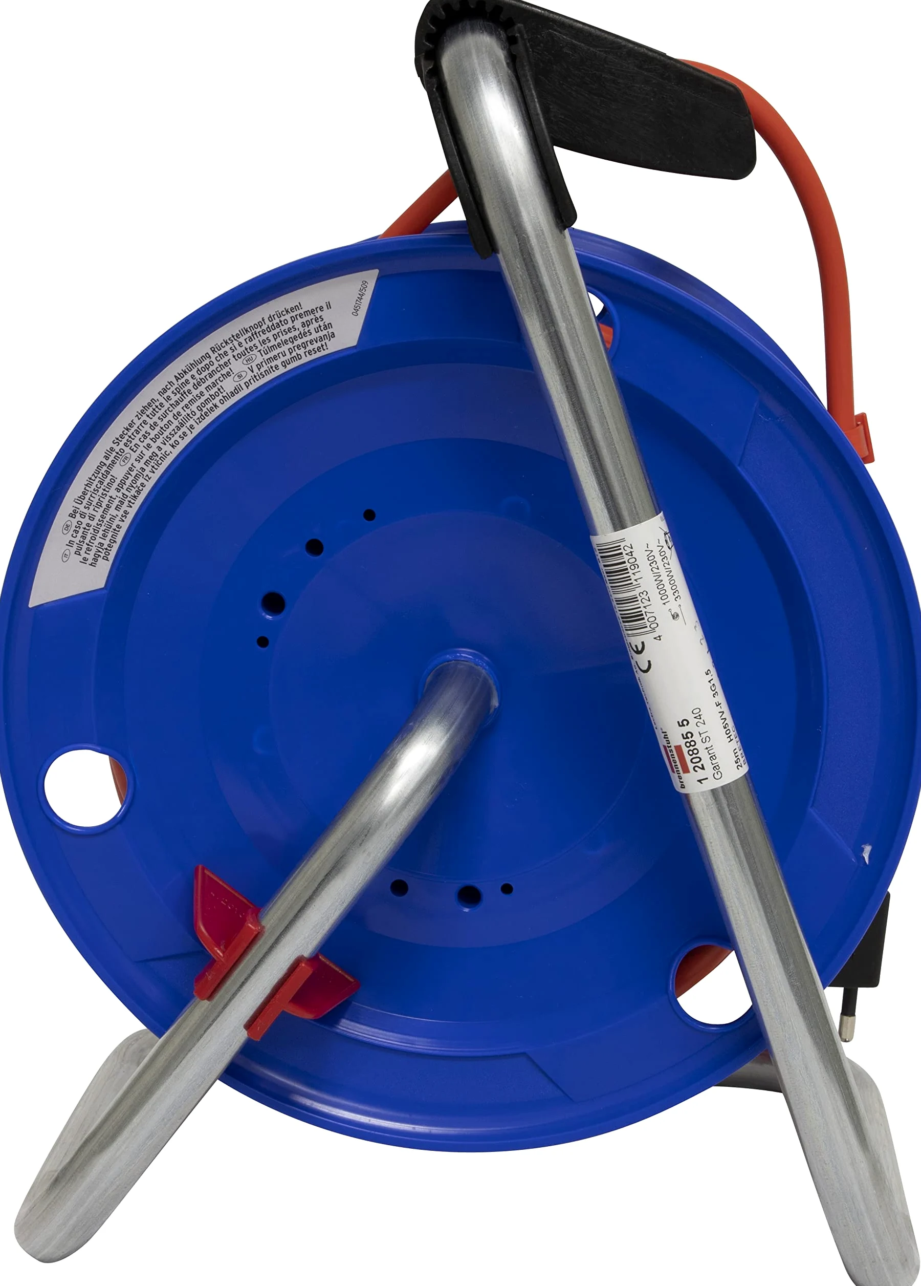 Prolunga Elettrica 25 Metri con Avvolgicavo Brennenstuhl | 4 Prese Elettriche Universali (Schuko + IT 10/16A) | Spina Piatta IT 16A, Cavo 25mt | Cavo H05VV-F 3G1,5 Ideale per Uso Esterno/Giardino