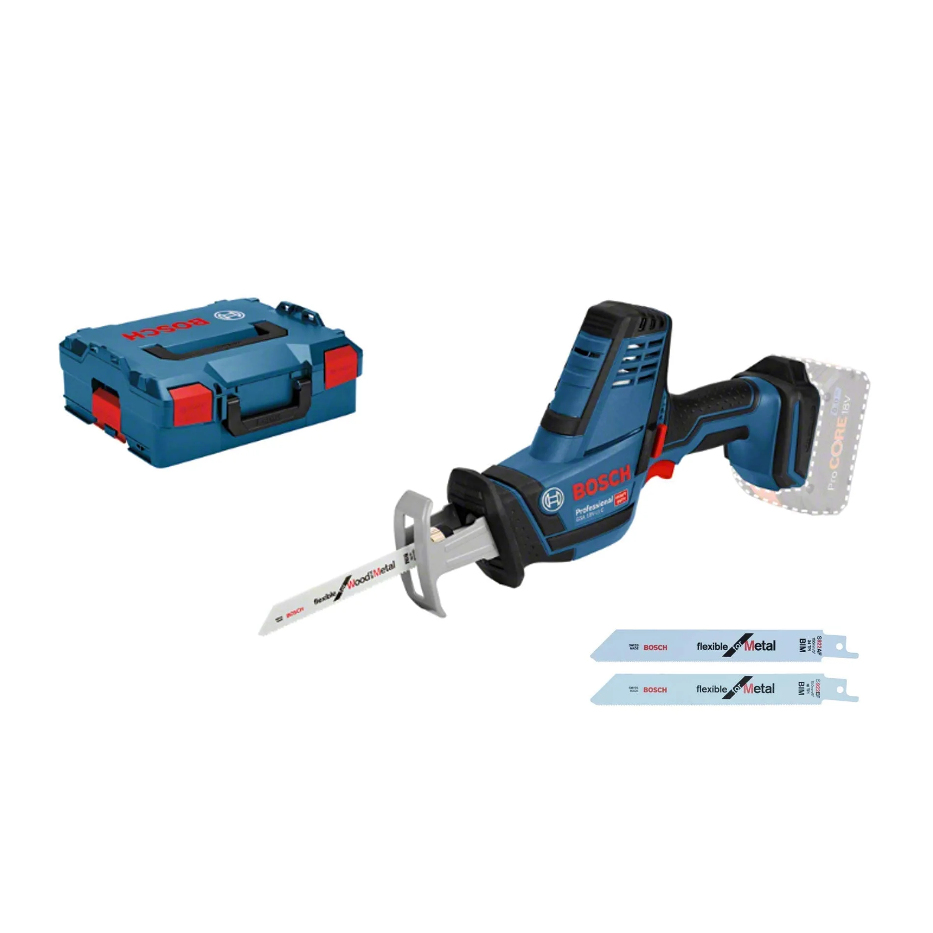 Bosch Professional 06016A5001 Sega Universale Gsa 18 V-Li C System, Versione Compact, 3 Lame, Batteria e Caricabatteria Non Inclusi, in Valigetta L-Boxx, 0 W, Blu