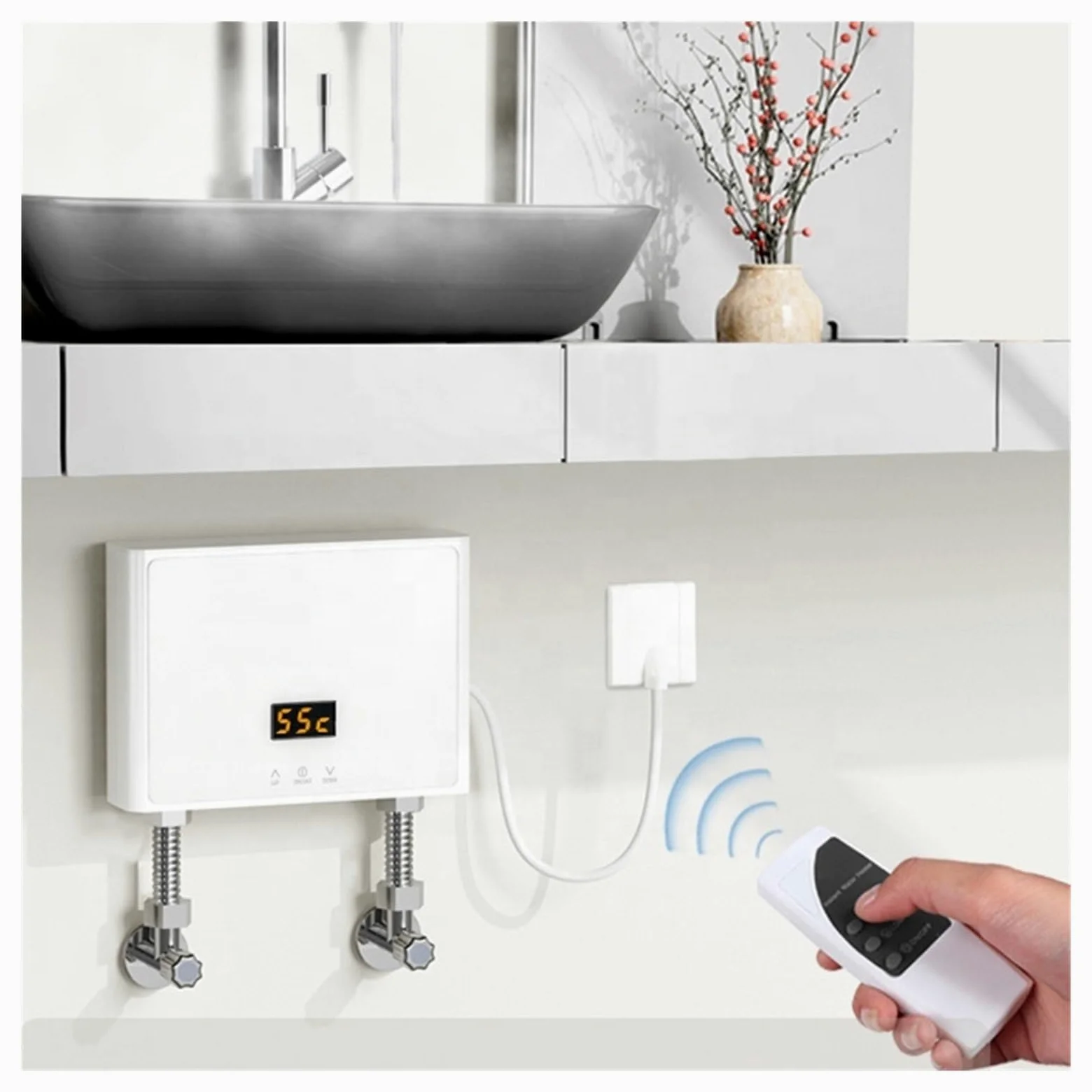 Scaldabagno Riscaldatore di Acqua Calda 3000W/4000W/5500W Riscaldatore Istantaneo Senza Serbatoio Termostato Induzione Smart Touch Riscaldatori Elettrici Doccia Automatico(Yellow,220 5000W)