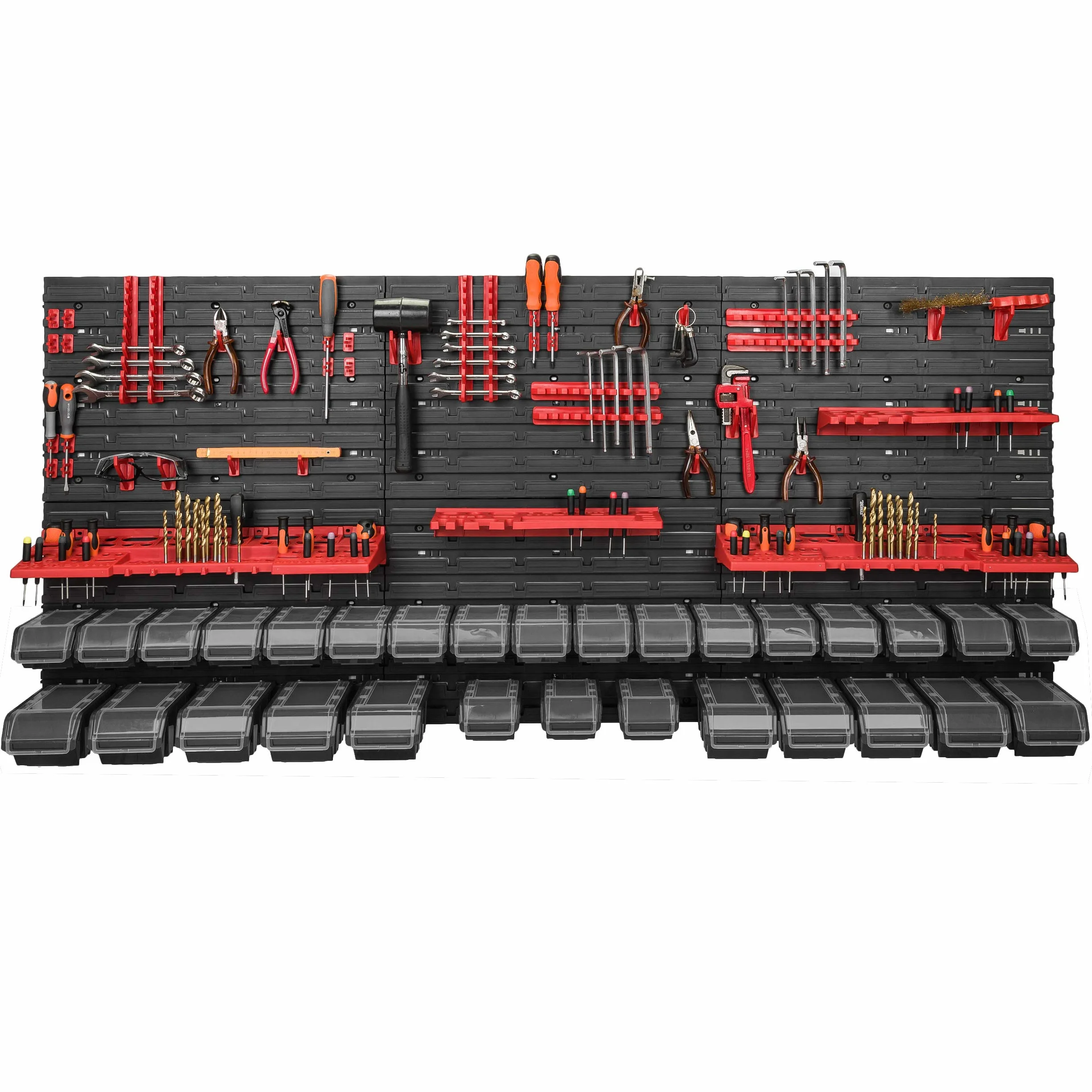 botle Scaffalatura da parete da 178 x 78 cm, 30 scatole nero con coperchio, porta attrezzi, per officina e banco da lavoro, scaffale porta attrezzi da lavoro, banco da lavoro officina con cassetti