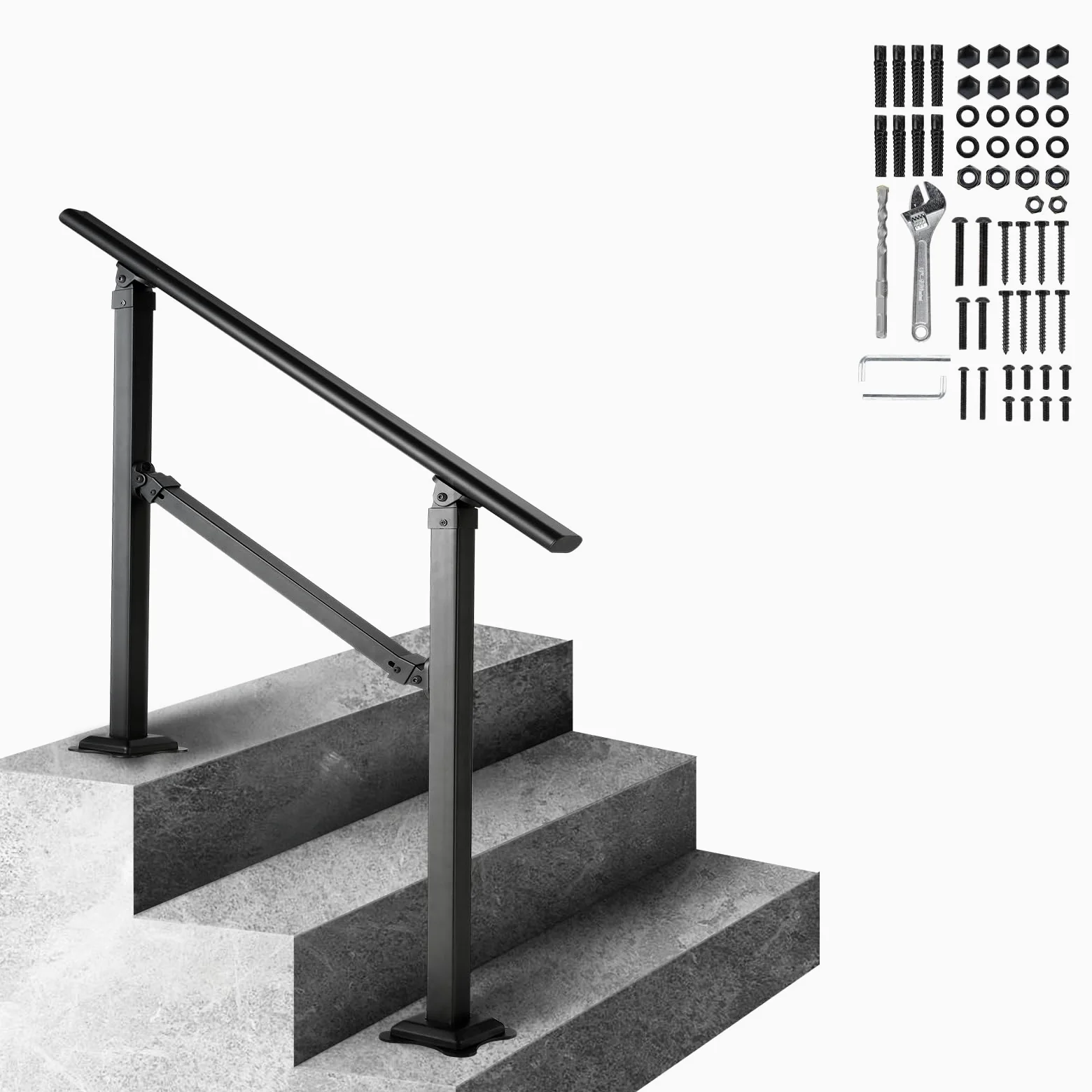 VEVOR Rampa Scala 914,4 mm Ringhiera Scala per 3 gradini a mano in acciaio al carbonio regolabile 50° carico 300 kg con kit di installazione per pavimenti in cemento legno piastrelle in ceramica