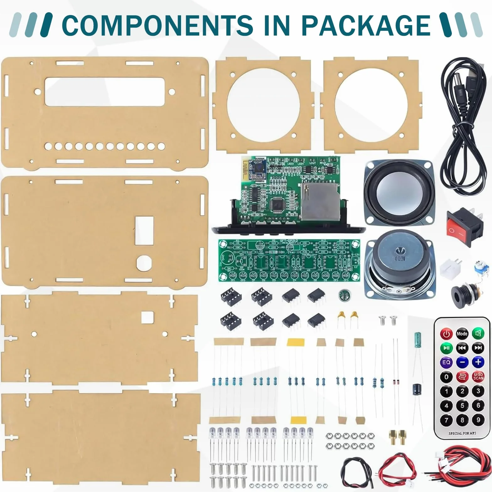 Kit di pratica di saldatura, kit radio FM, kit di altoparlanti Bluetooth fai da te, kit di progetti elettronici per adulti, mini kit amplificatore audio domestico con display digitale (trasparente)