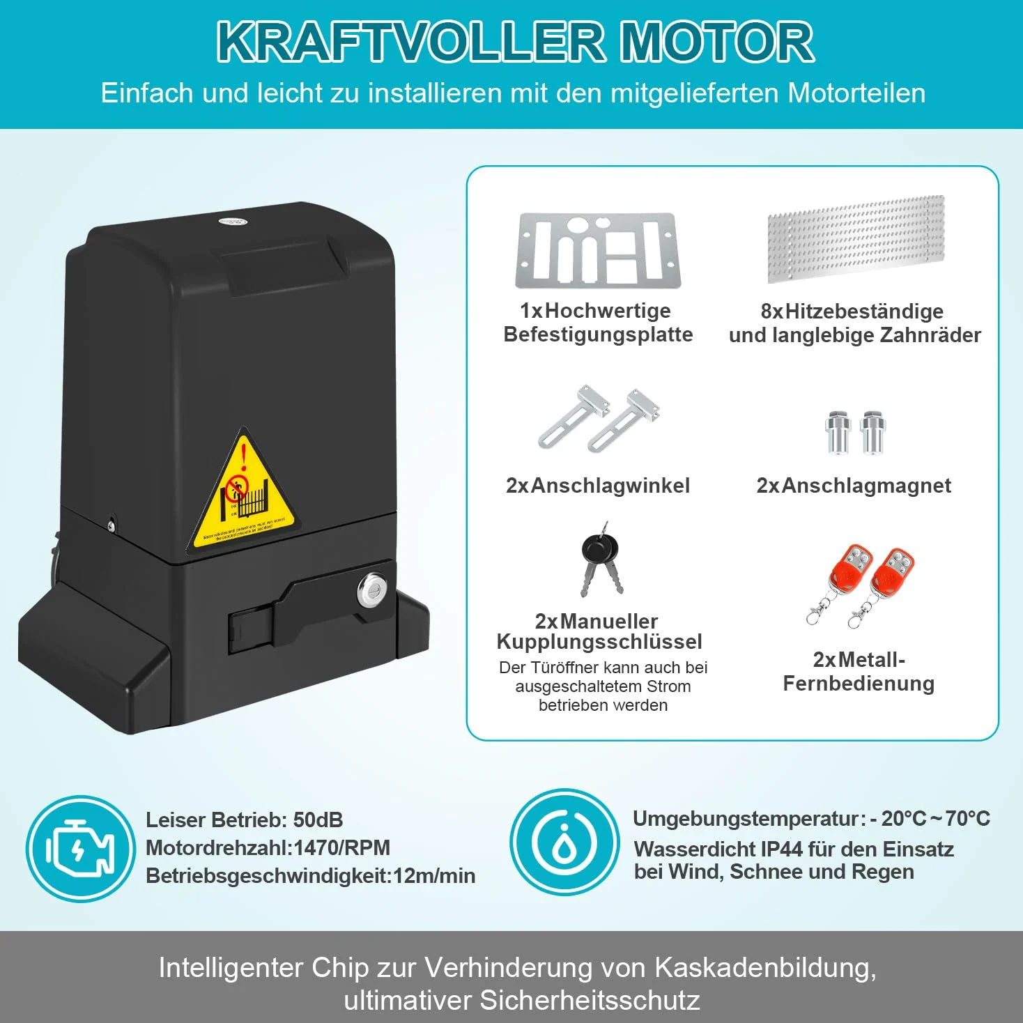 Sonnewelt Azionamento scorrevole da 370 W, set apriporta da garage con 2 telecomandi, lunghezza cancello 12 m, 8 cremagliera in acciaio, apriporta fino a 800 kg, automatico per hotel, fabbrica