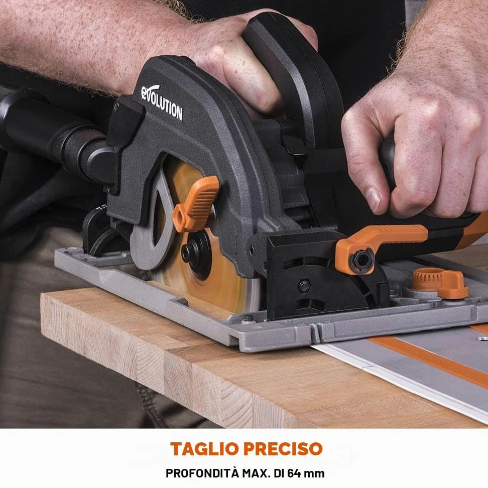 Evolution Power Tools - R185CCSX+ Sega Circolare Multi-Materiale 185 mm Compatibile con Binario Guida (Pacchetto Plus con Custodia da Trasporto), 230 V