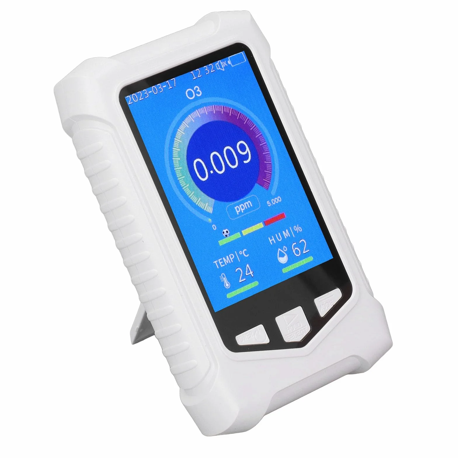 Rilevatore Ozono Portatile LCD con USB e Allarme Regolabile 0-10ppm per Monitoraggio Qualità Aria Casa e Laboratorio