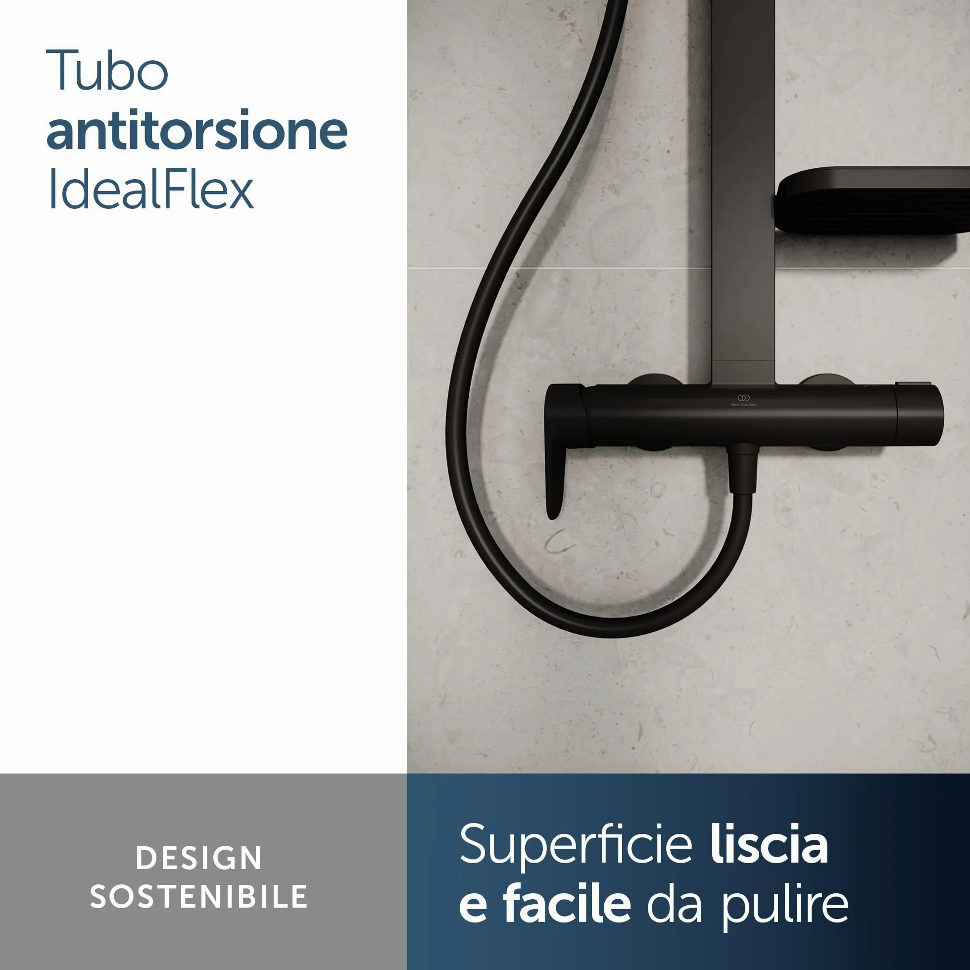 Ideal Standard Ceraflow Alu+ Colonna doccia, Realizzato con l'100% di alluminio riciclato, doccia a risparmio idrico con getti variabili e protezione antiscottatura – Nero Opaco (356x501x1113 mm)