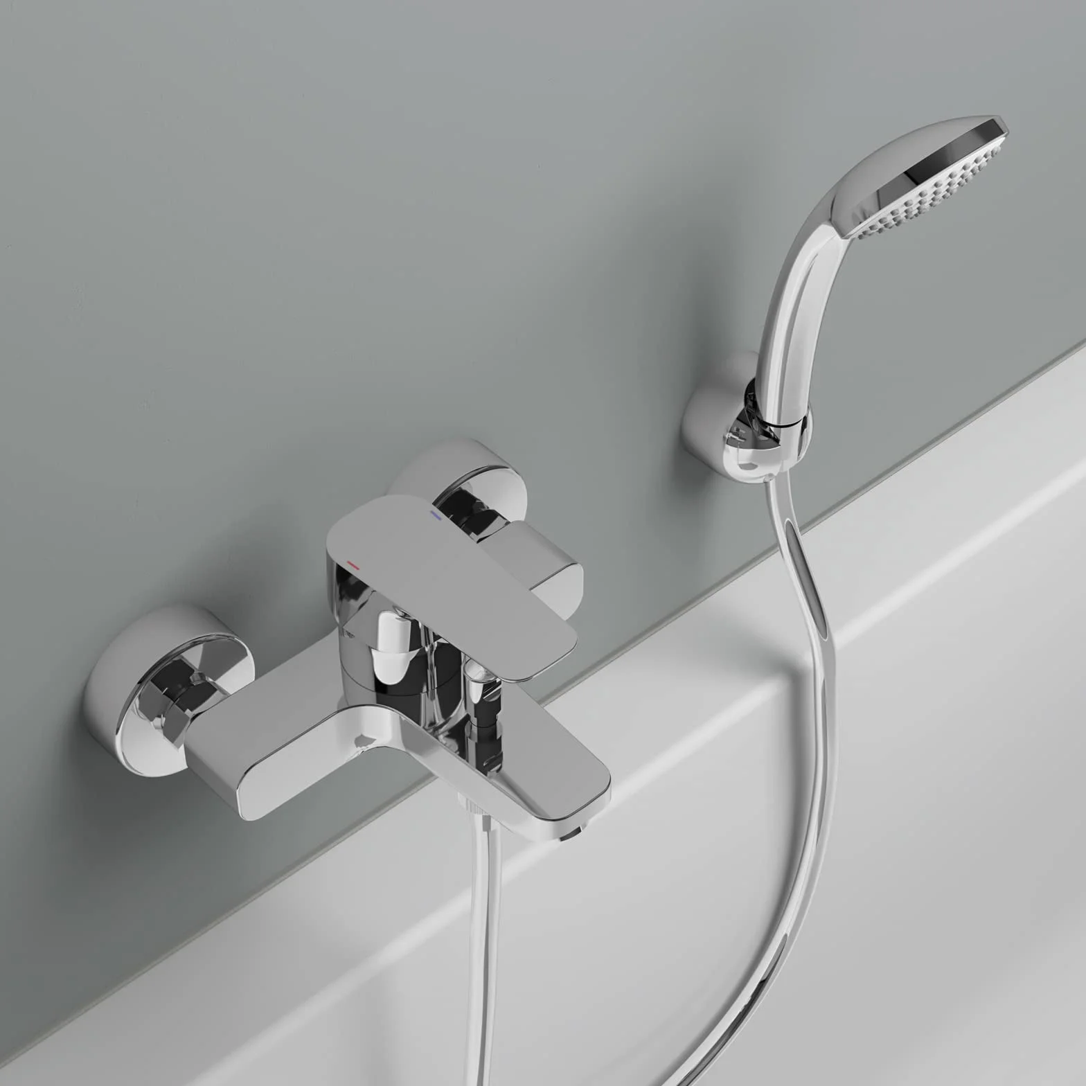 Ideal Standard - Ceraplan III, Set miscelatore esterno vasca/doccia con accessori, Tecnologia Click, Firmaflow, Cromato