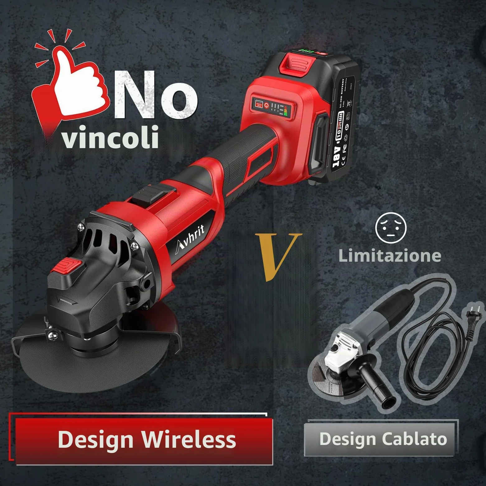 Smerigliatrice angolare a batteria con 2 x 5,0 Ah, 9500 giri/min, smerigliatrice angolare da 125 mm, senza spazzole, batteria Flex con dischi da taglio, mola per taglio, rimozione della ruggine
