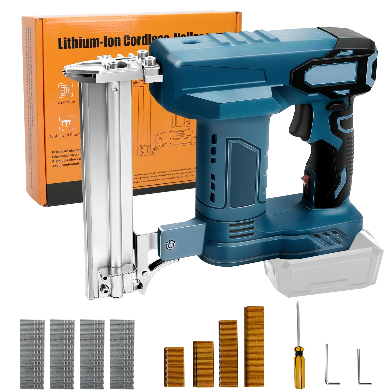 Pistola per unghie a batteria, compatibile con batteria al litio Makita 18 V, LXT, 2 in 1, con 500 chiodi dritti e 500 chiodi a forma di U, per legno/tessuto/moquette (senza batteria)