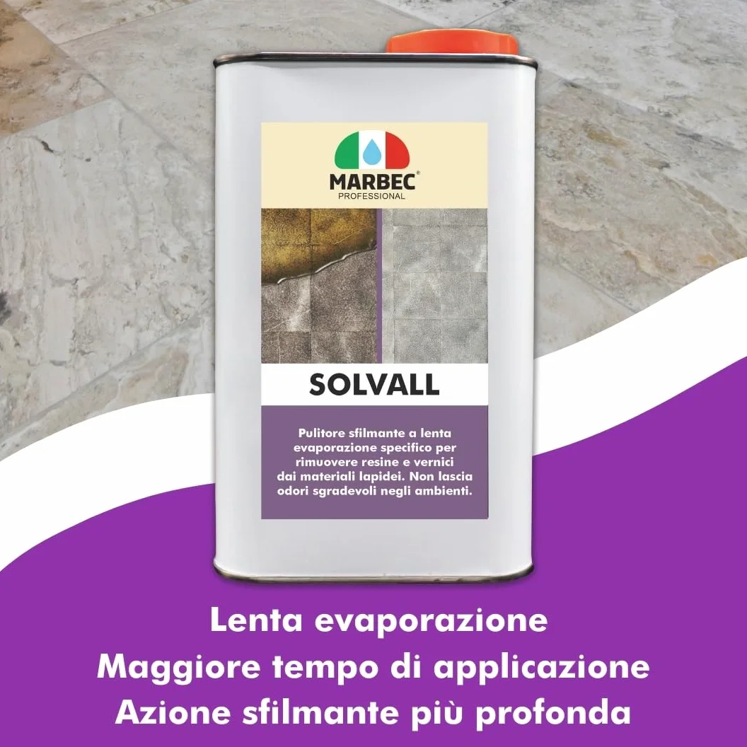 MARBEC SOLVALL 1LT+TAMPONE Pulitore sverniciatore sfilmante per materiali lapidei