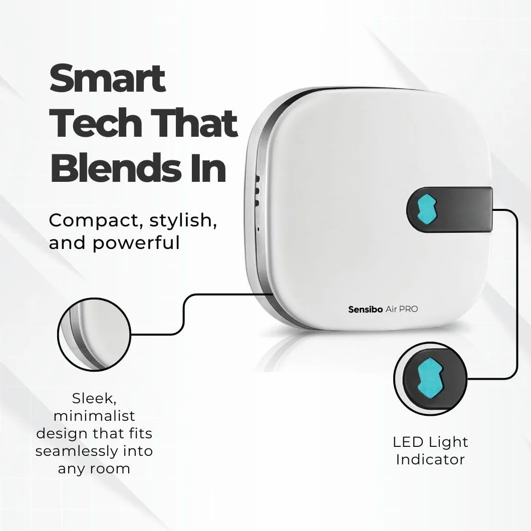 Sensibo Air PRO -qualità dell’aria e telecomando smart per condizionatori mini split, da finestra o portatile. Sensori di temperature e umidità. Compatibile con Google App, Apple HomeKit, Alexa e Siri