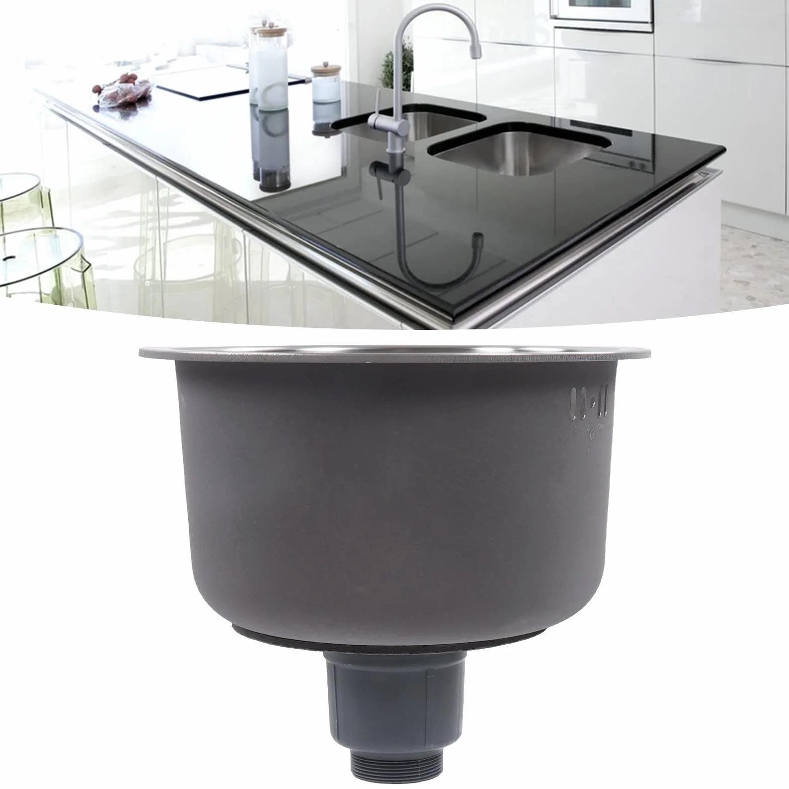 Mini Lavello da Rotondo, Lavabo da Bar in Acciaio Inossidabile, Raccordo per Tubo di Scarico Diametro 30 Cm Estremamente Resistente Drenaggio Eccellente Lavello Design a