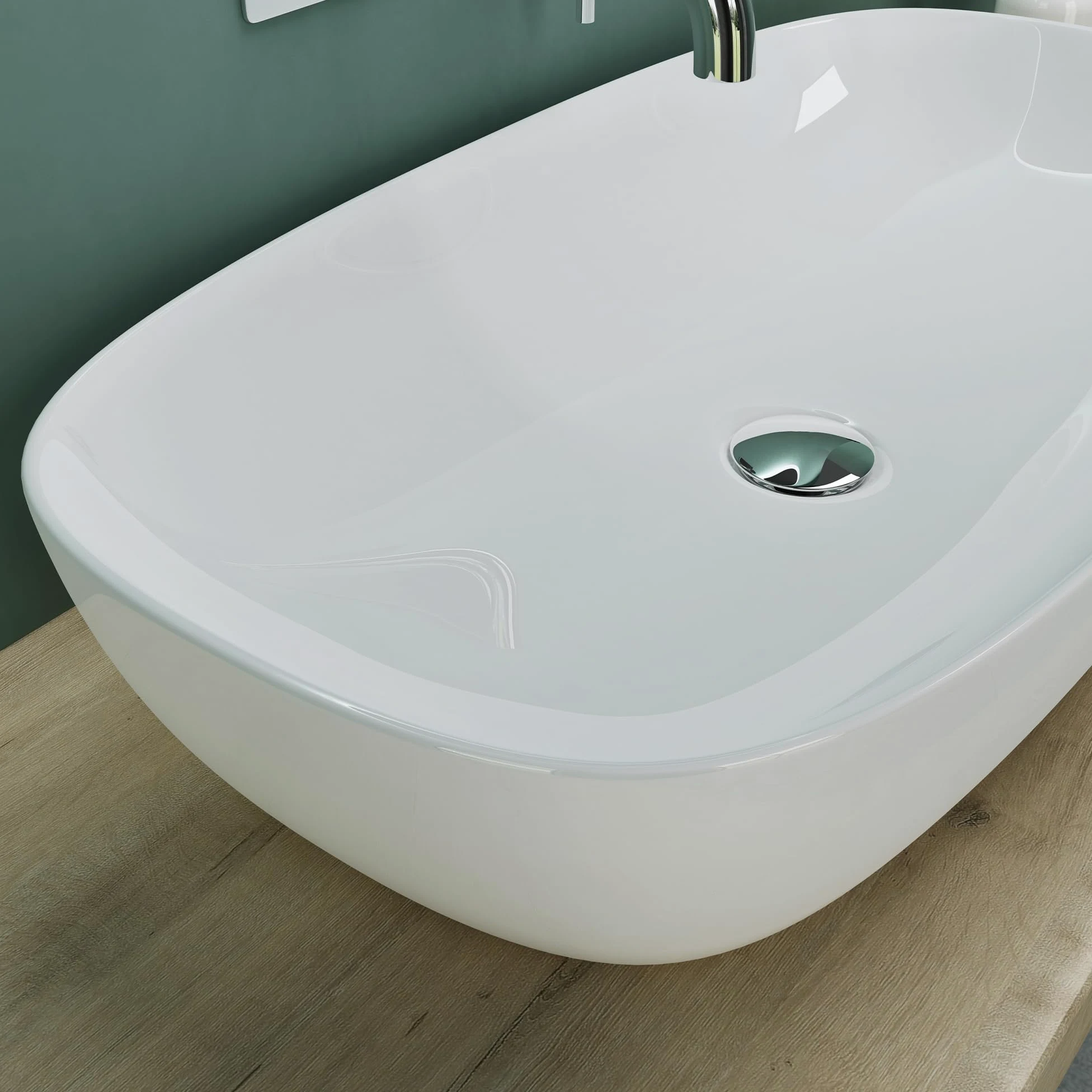 Mai & Mai Lavabo da Appoggio 70x37x13,5cm, Lavandino Bagno in Ceramica con Nano Rivestimenti inclusi, Bianco, Brüssel104