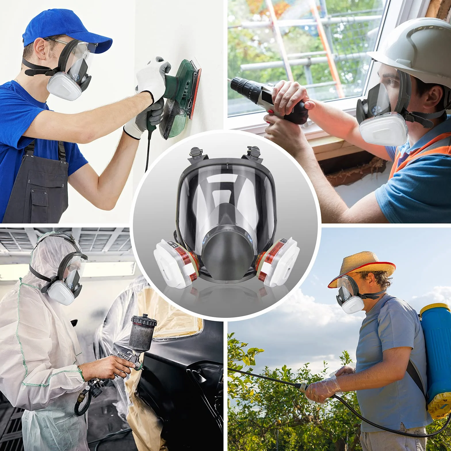 Maschera a protezione totale, maschera respiratoria, maschera protettiva riutilizzabile con filtro a carbone attivo per pittura, protegge da gas, vernice, polvere, prodotti chimici