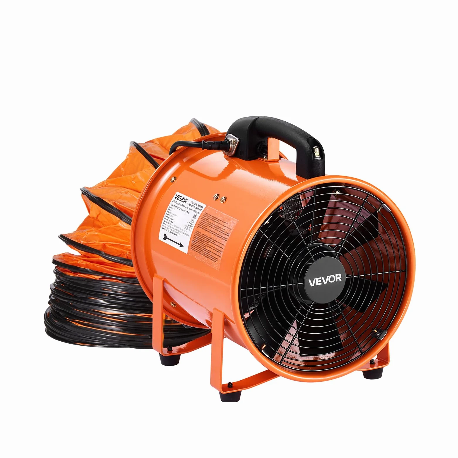 VEVOR Ventilatore Portatile, 300W Estrattore d'Aria Condotto Aspiratore Industriale 254 mm, Tubo Flessibile 10 m Volume d'Aria 1720 CFM (2922 m3/h) 2 Marce per Aspirare Polvere Fumo Impermeabile IP44