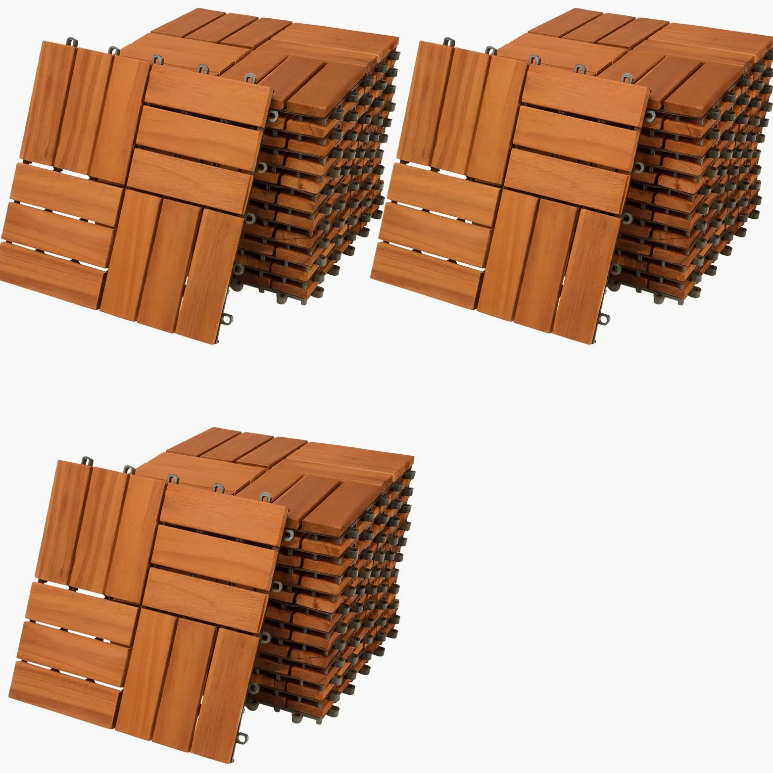 CASARIA Set 33 Piastrelle 30x30 cm in Legno di Acacia Certificato FSC® Superficie Totale 3 m² per Esterno Sistema a Incastro Pavimento per Terrazza Balcone Giardino Pavimentazione Mattonelle