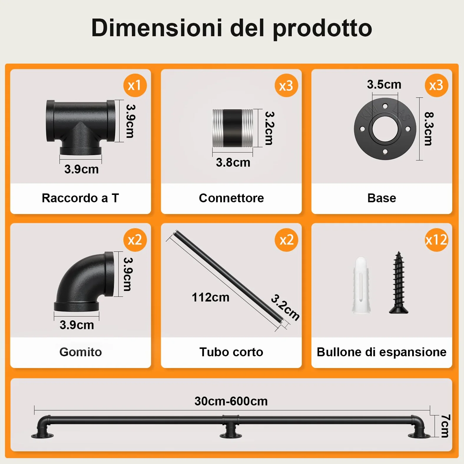 Corrimano della Scala del Tubo del Ferro battuto di Stile Industriale, corrimano Antiscivolo della Scala, Dimensione Personalizzabile, 240 cm