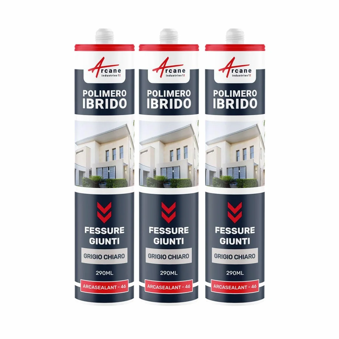 Sigillante poliuretanico, Mastice sigillante per fessure e giunti - ARCASEALANT - 290 ml x 3 Grigio Chiaro - ARCANE INDUSTRIES