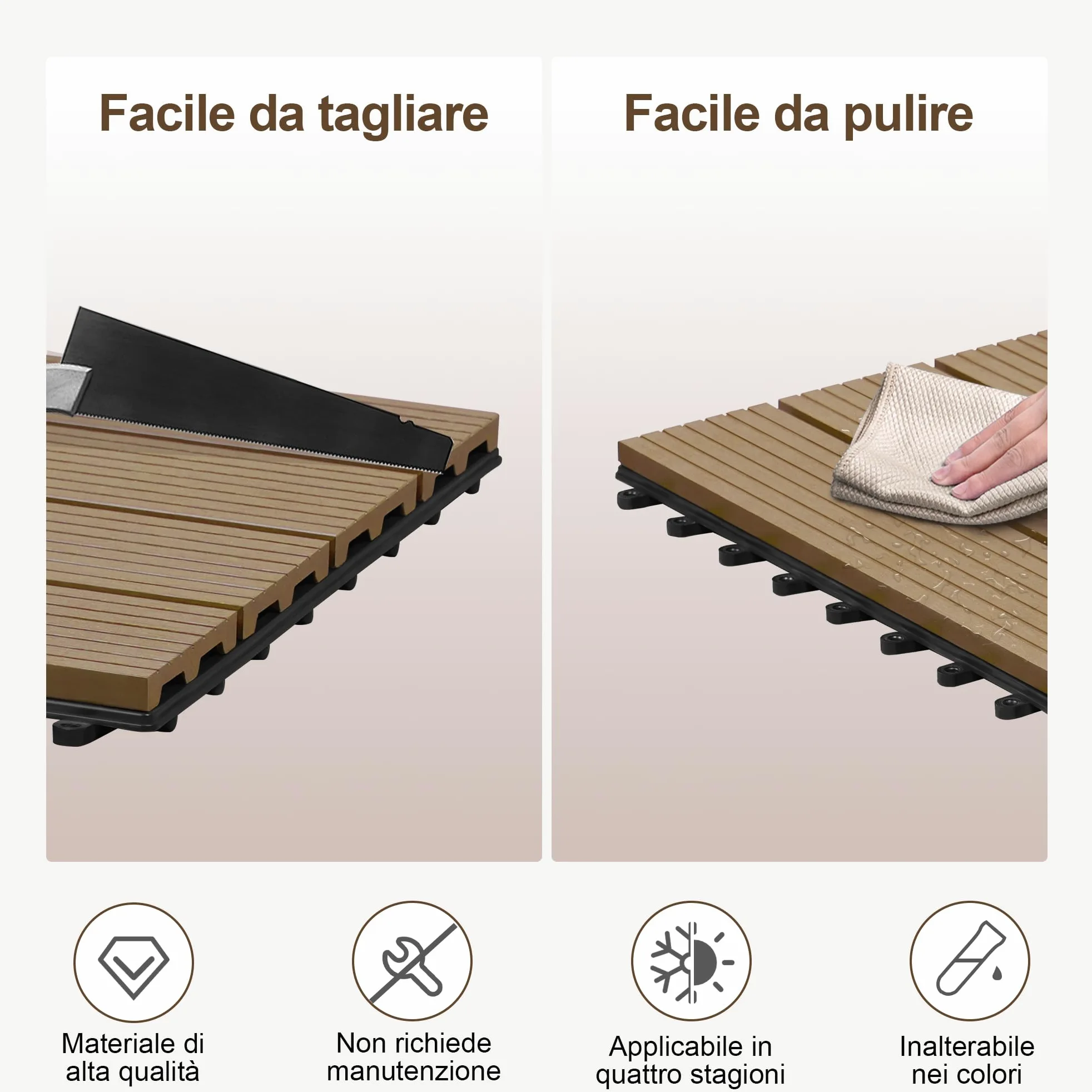 Laneetal Set di 12 Pavimento per Esterno, Pavimento WPC Incastro, per Giardino, Patio, Terrazza, Balcone, Pavimentazione Esterna 30x60 cm, Marrone Chiaro