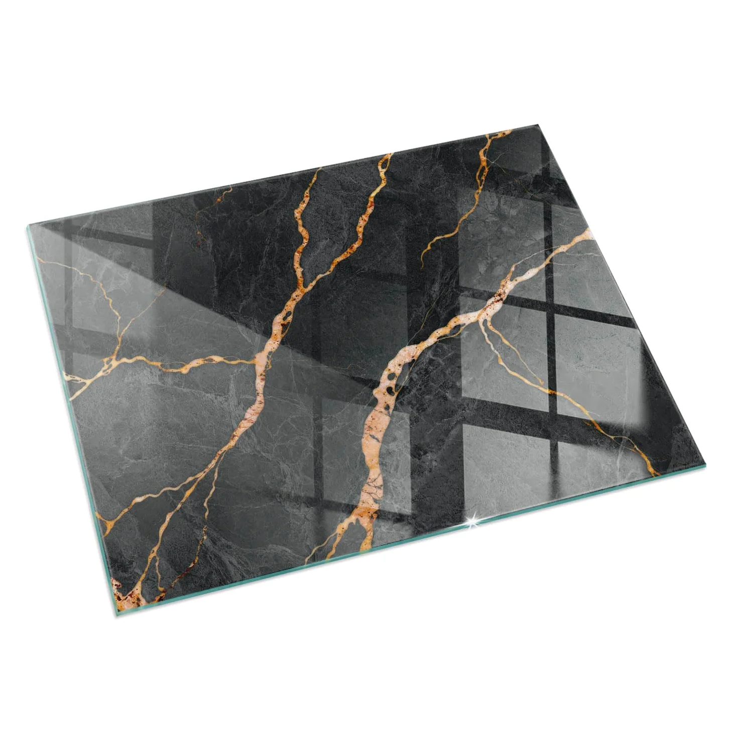 Piastra per camino e stufa 60x40cm Rettangolare Resistente a Scintille Resistente alle Alte Temperature di Vetro Temperato Protezione del Pavimento Design Elegante - Marmo elegante con venature