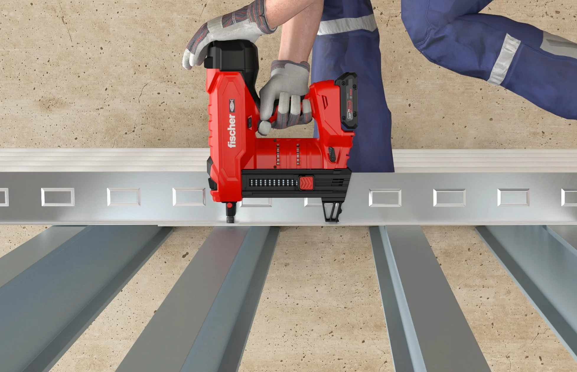 fischer Set di chiodi per calcestruzzo a batteria FXC 85, senza gas, AMPShare Alliance, con regolazione della profondità, per 500 chiodi per carica, con 2 batterie Bosch ProCore da 18 V e caricatore