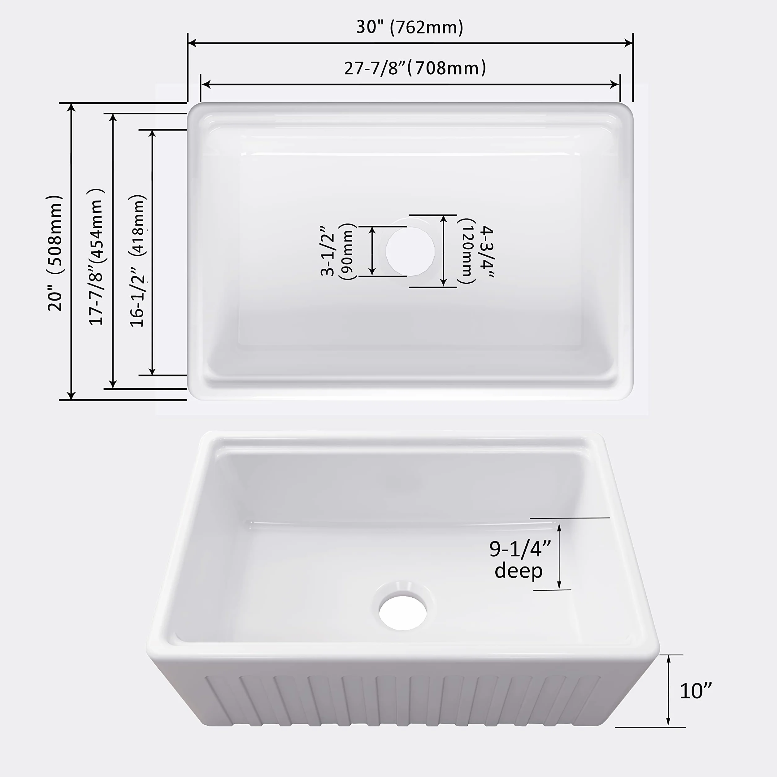 MEJE 76.2 x 50.8 CM Grembiule-front Rim Rim Workstation Farmhouse Lavello da cucina, ciotola singola in ceramica con tagliere, griglia e filtro - bianco