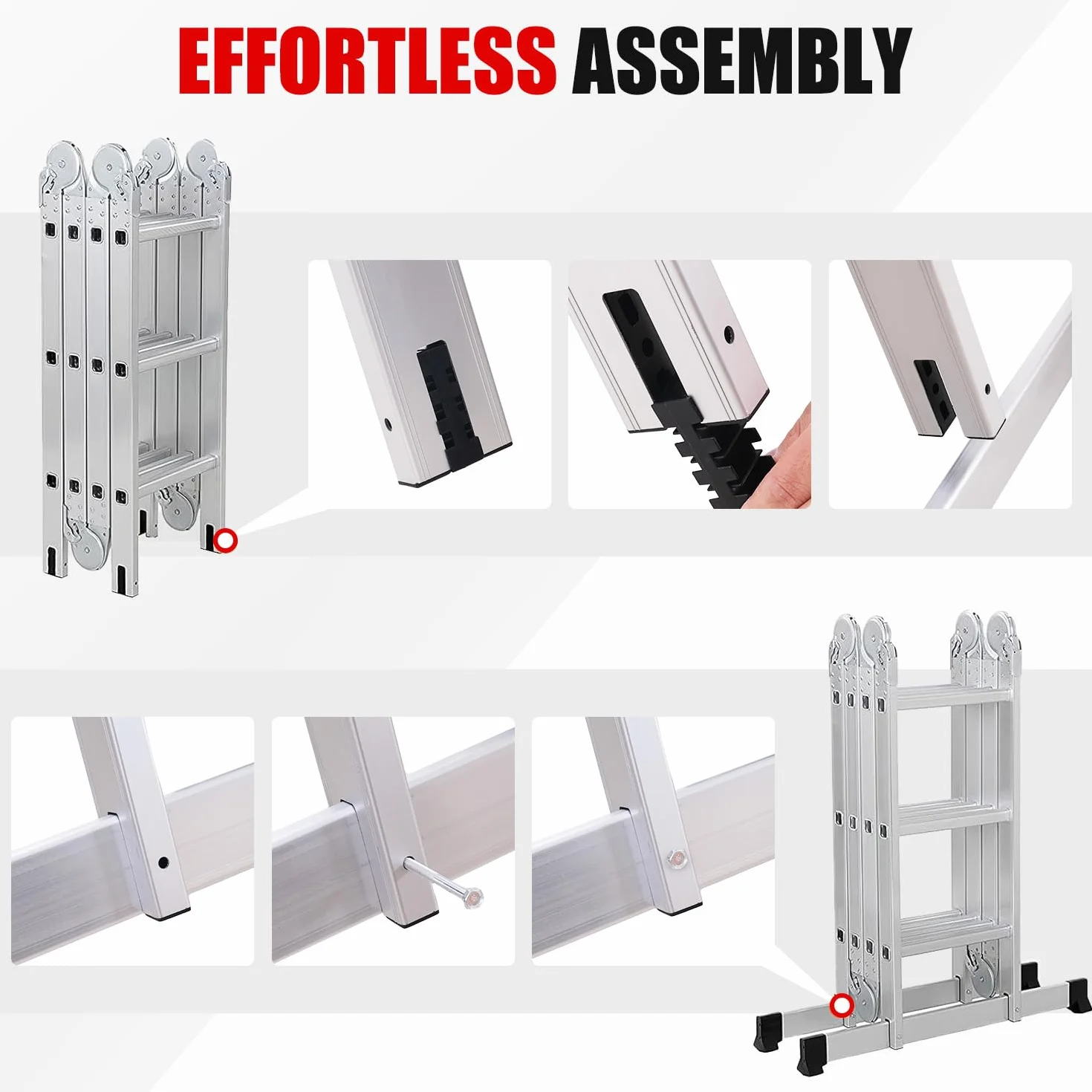 OUTIGO Scala multiuso 4x3, scala pieghevole in alluminio 7 in 1 con 2 ruote, scala multiuso per uso domestico a 12 gradini, portata massima 150 kg,