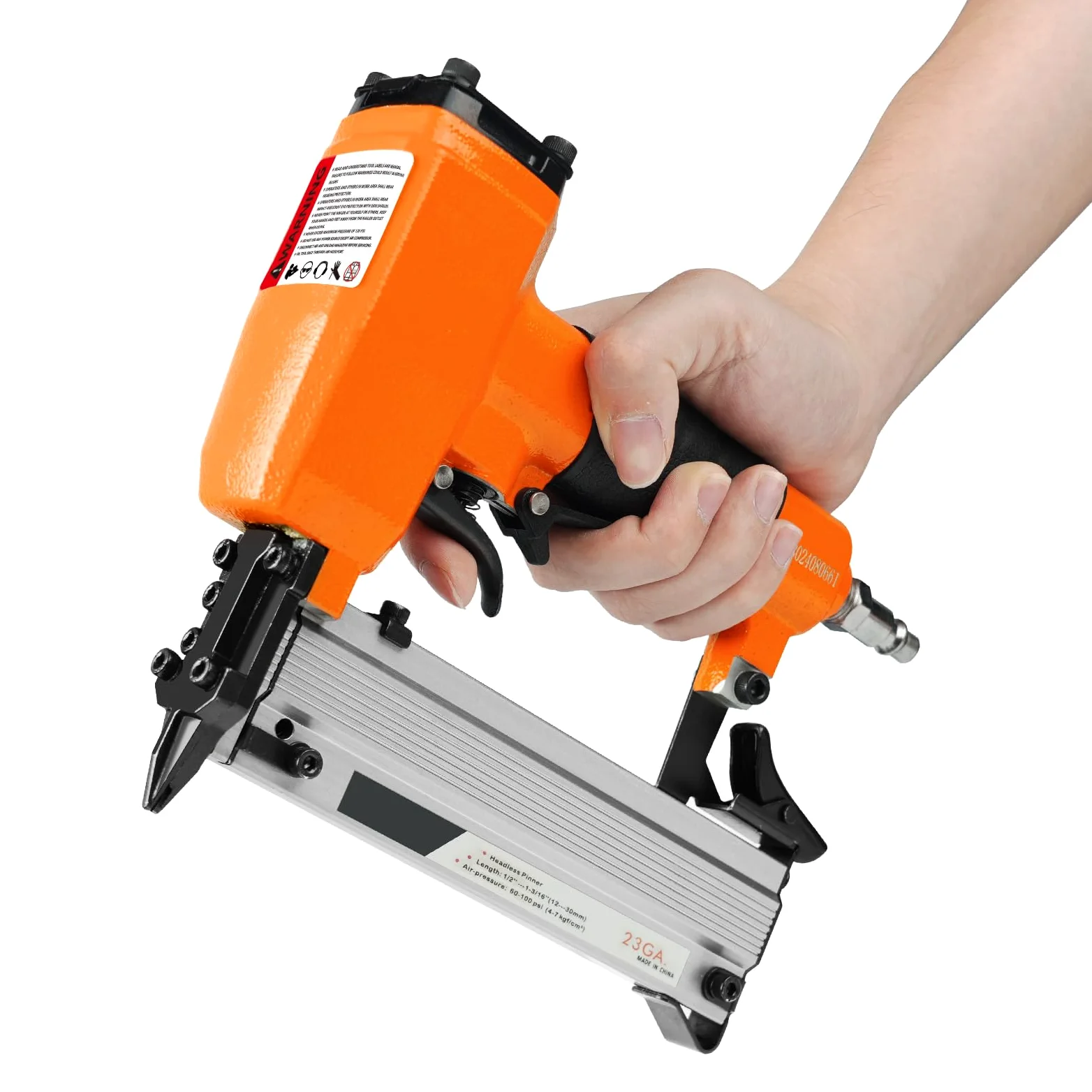 Chiodatrice pneumatica senza testa calibro 23 con grilletto di sicurezza, chiodatrice a spillo, compatibile con perni senza testa da 12-30 mm, pistola ad aria per tappezzeria, mobili, fai da te, ecc.