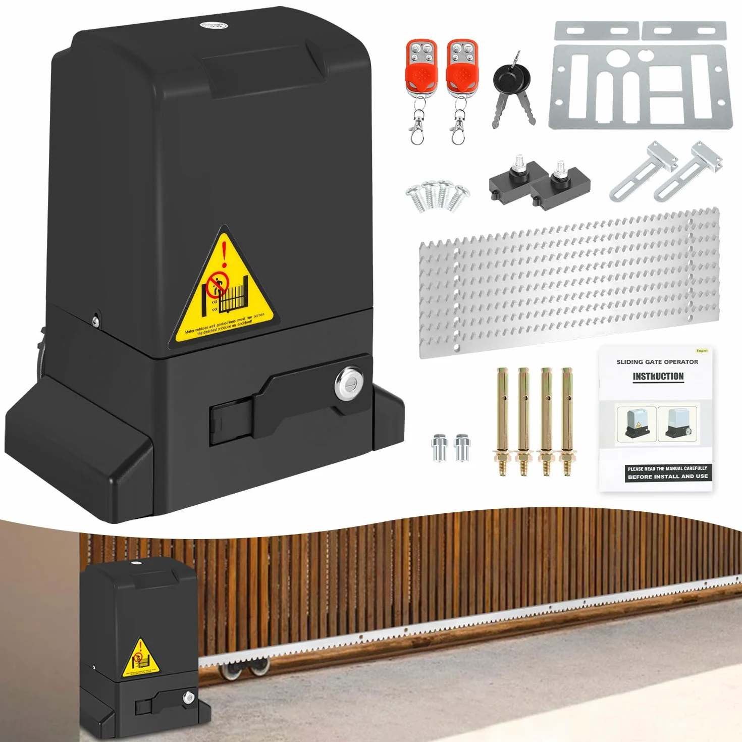Sonnewelt Azionamento scorrevole da 370 W, set apriporta da garage con 2 telecomandi, lunghezza cancello 12 m, 8 cremagliera in acciaio, apriporta fino a 800 kg, automatico per hotel, fabbrica