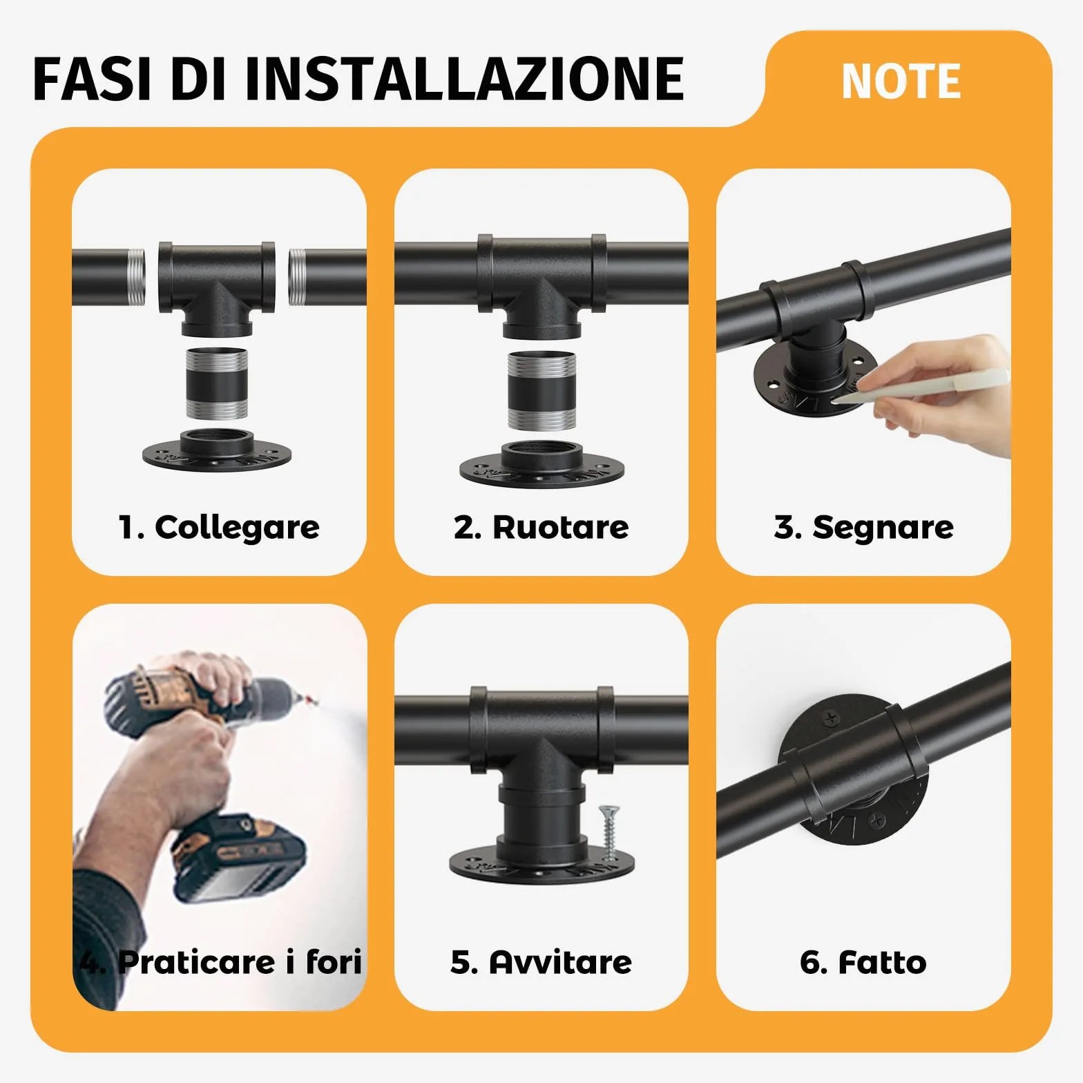 Corrimano della Scala del Tubo del Ferro battuto di Stile Industriale, corrimano Antiscivolo della Scala, Dimensione Personalizzabile, 240 cm