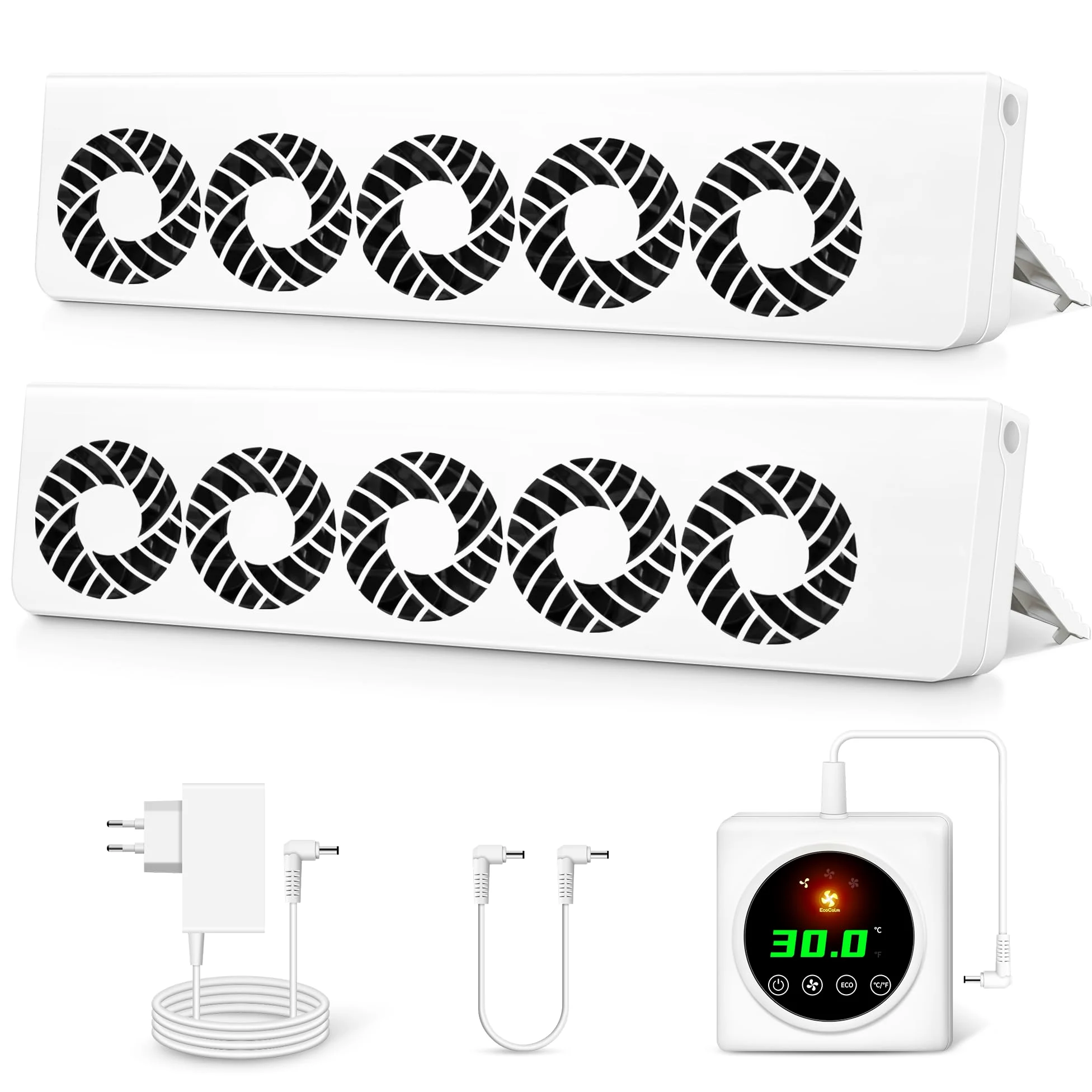 Ventole per Termosifoni 2.0 con Controller con Termostati Intelligenti, 10 Ventole per Aumentare l'efficienza del Riscaldamento e Risparmiare Energia con 1 Spina di Alimentazione (Duo Set)