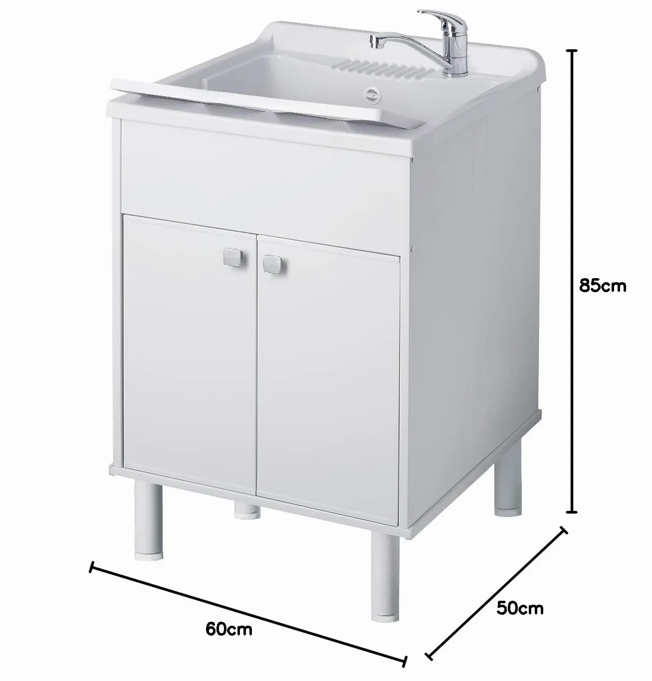 Negrari Lavatoio Lavapanni in resina, Resistente agli acidi di uso comune, Resistente all'umidità, Kit di scarico incluso, Interno e Esterno, L60 x P50 x H85 cm, Bianco