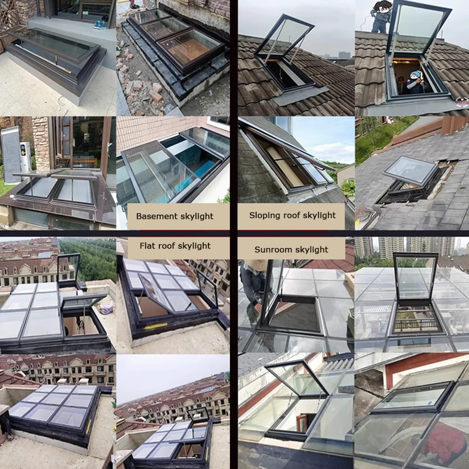 Personalizzabile Finestre Tetto Lucernario, Doppi Uscita D'emergenza Illuminazione Finestra Pozzo, Telaio Alluminio Elettrico Sensore Pioggia Tutto Uno Ventilazione(40x80cm)