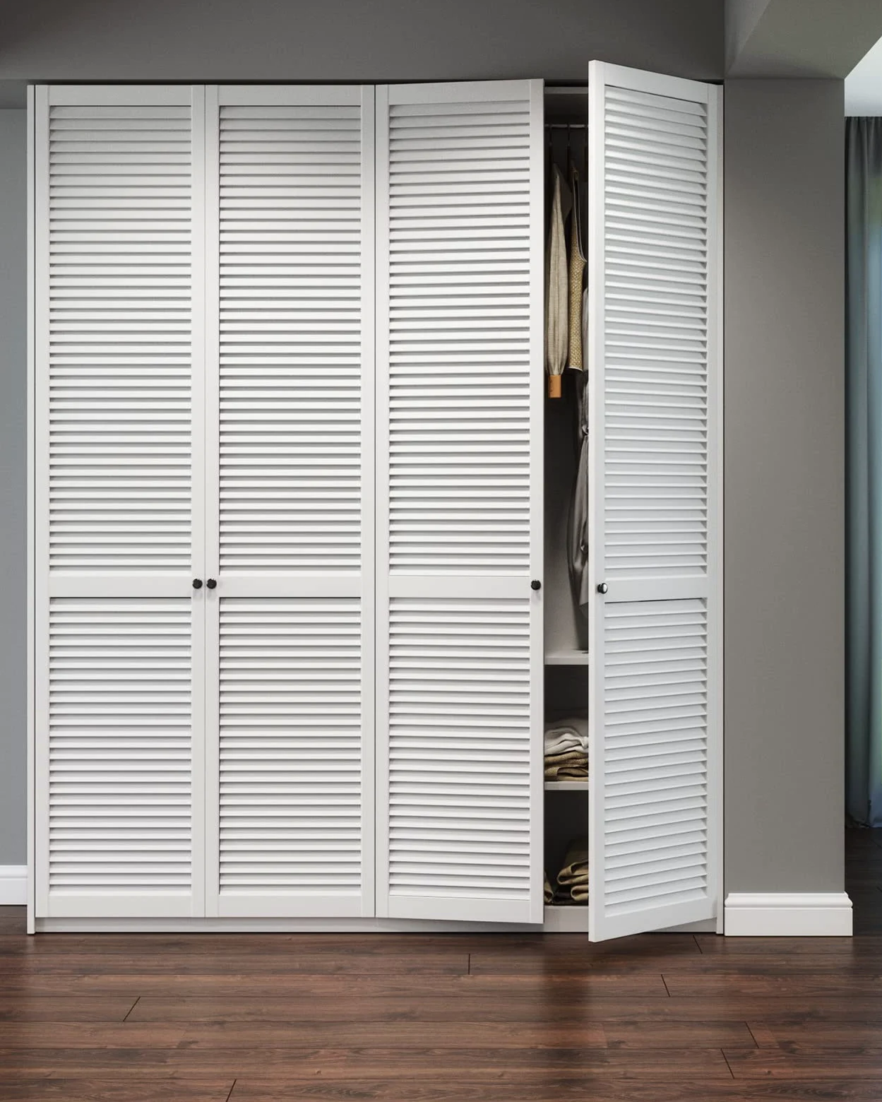 DecoMeister Porte a Lamelle in Legno 394x606 mm Confezione da 2 - Porta Lamella Pino Massiccio - Anta per Armadio a Persiana Aperta - Frontali Mobili e Antine per Guardaroba - Preverniciato Bianco