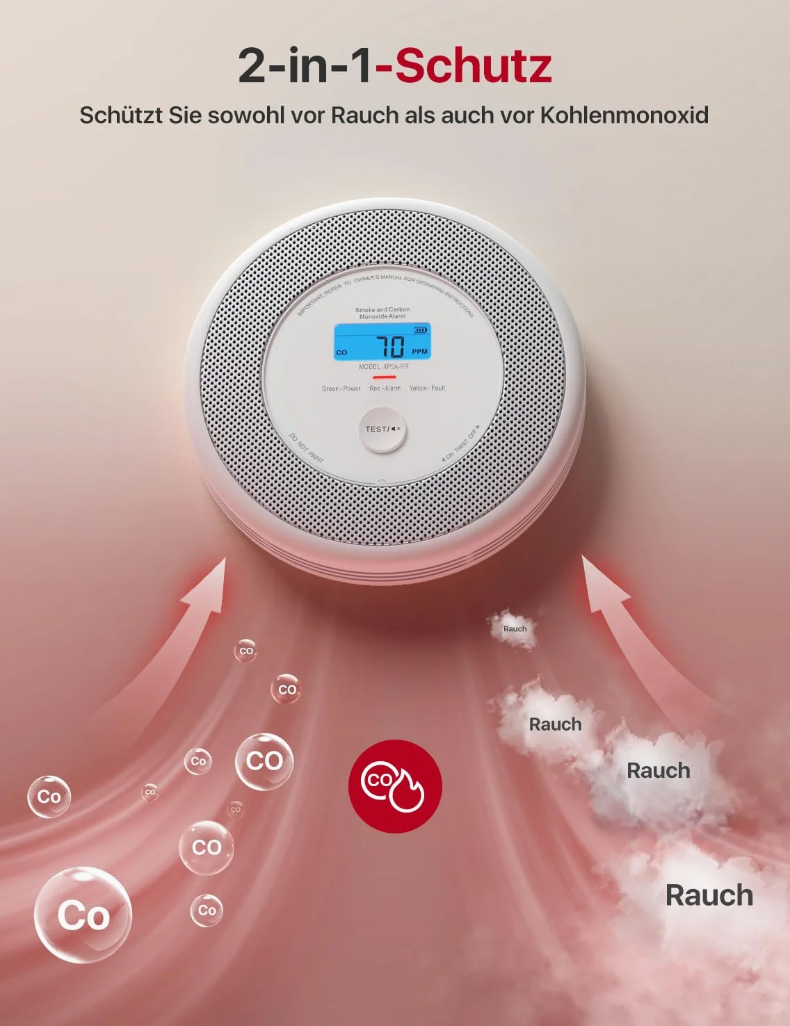X-Sense Rilevatore di fumo e monossido di carbonio, con funzione di allarme vocale (Solo In Tedesco), funzionalità App richiede stazione base SBS50 (non inclusa), XP0A-MR, 2 pezzi