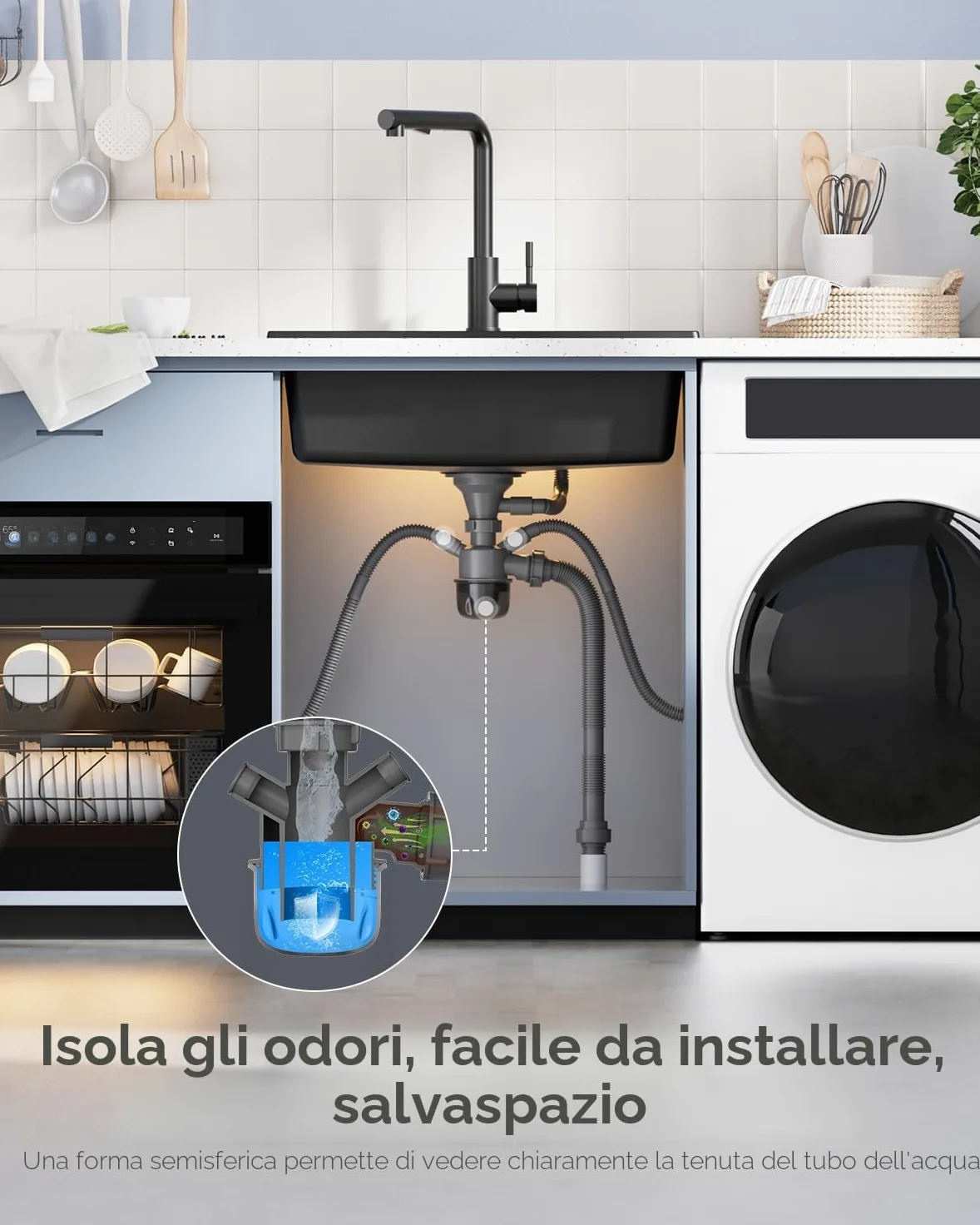 Lavello nero granito 60 x 45 cm, lavello nero, lavandino da cucina, grande lavello da cucina in granito, moderno lavello da incasso, rettangolare, singolo con 2 fori per rubinetto, 1 vasca