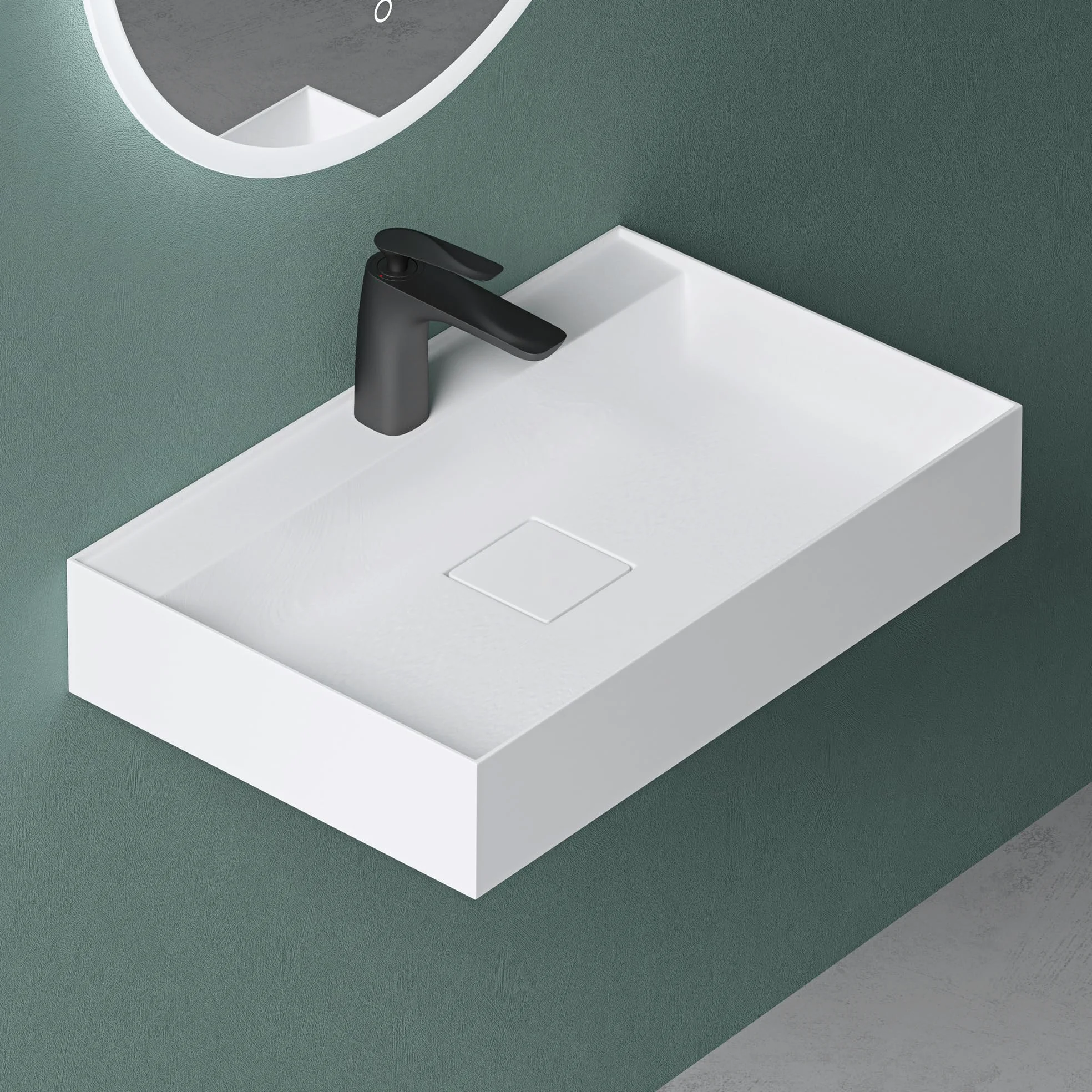 Mai & Mai Lavabo Bagno Sospeso 50×38×12cm Lavandino Bagno Lavabo da Minerale Fuso Colossum630, Bianco Opaco