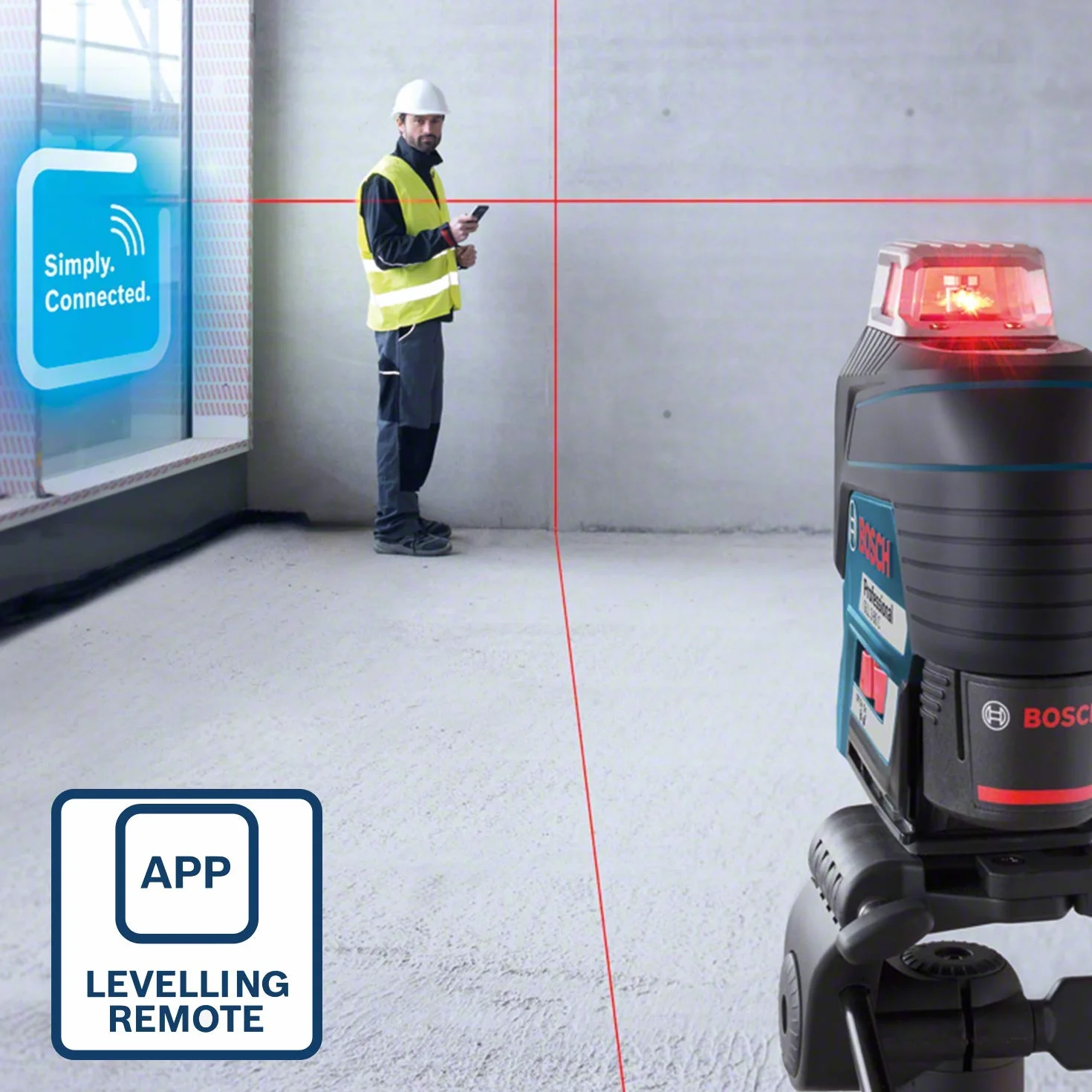 Bosch Professional GLL 3-80 C Livella Laser Rosso, con App, Raggio d’Azione Fino a 30 m, 4 Pile AA, 12 V, Set di 2 Pezzi