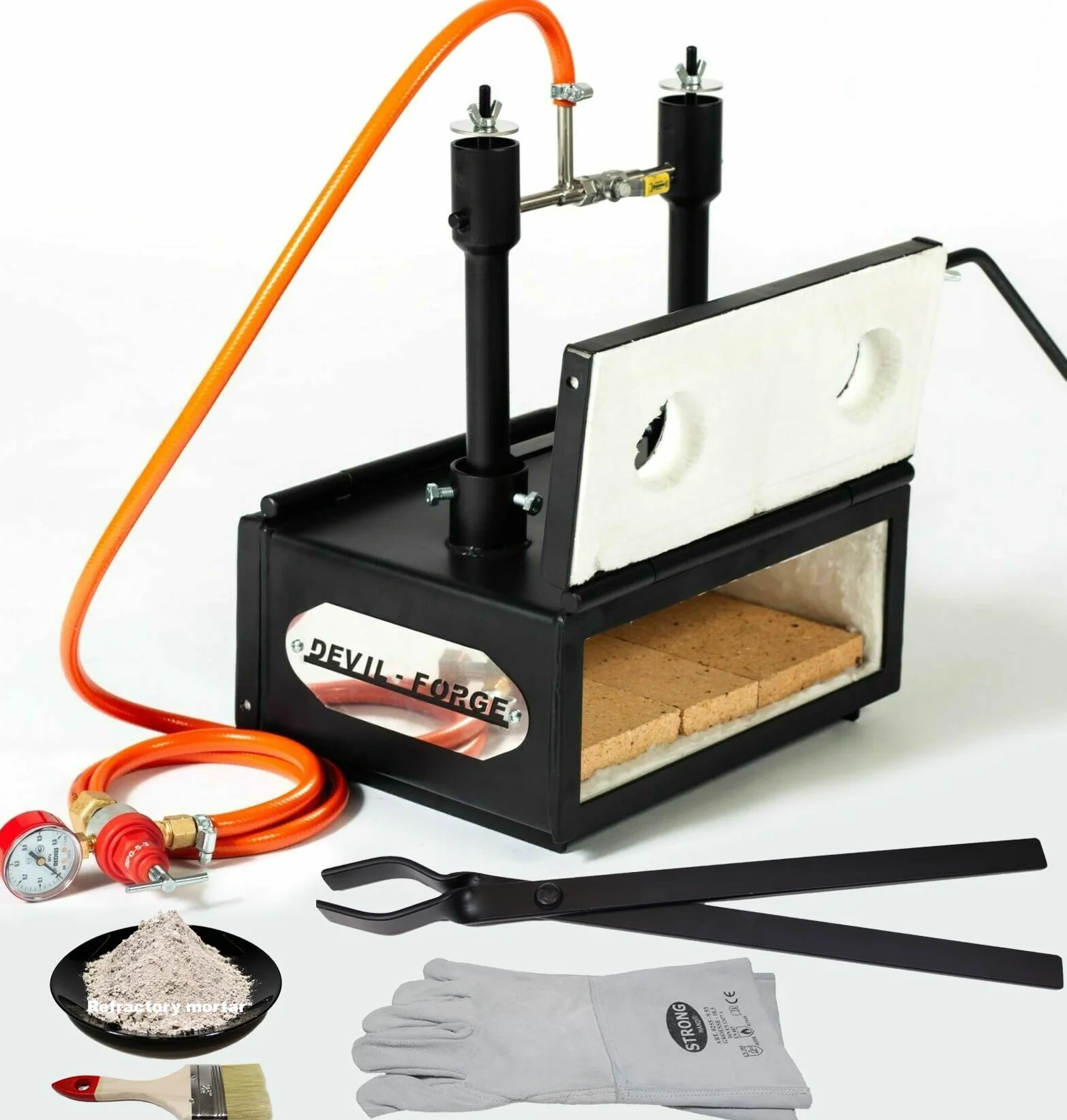 DEVIL-FORGE Forgia a Gas Propano DFHS2+2D/5.2" Fucina con 2 Bruciatori DFP (160.000 BTU) uso 1o2, 2Porte, Valvola a Sfera, Fabbricazione di Coltelli, Lavorazione dei Metalli, Fabbro, Maniscalco 1370°C