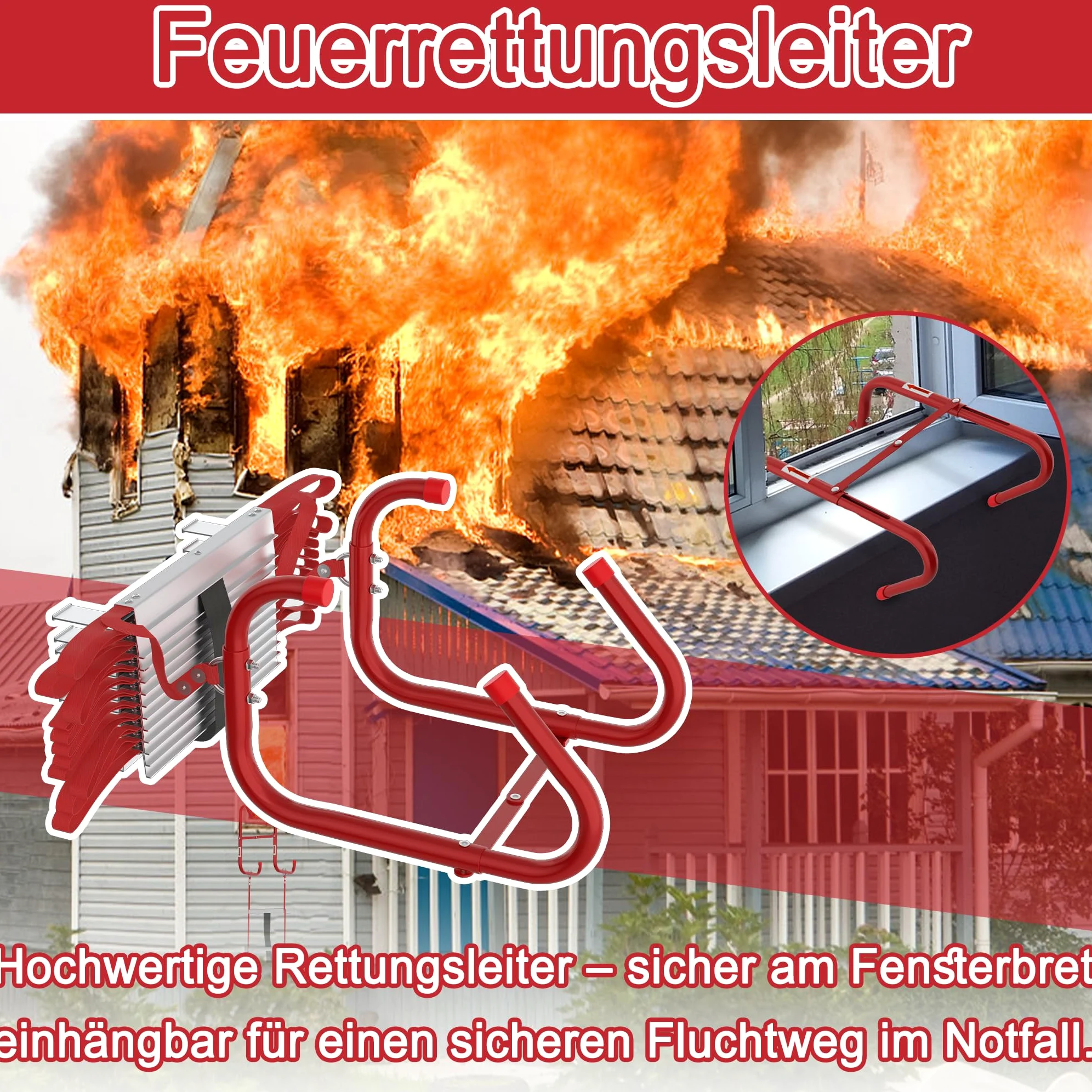 YRHome Scala di salvataggio pieghevole in alluminio, 15 m, per uso domestico, scala di sicurezza pieghevole, scala antincendio, per situazioni di emergenza, 450 kg, per casa, ringhiere, balcone