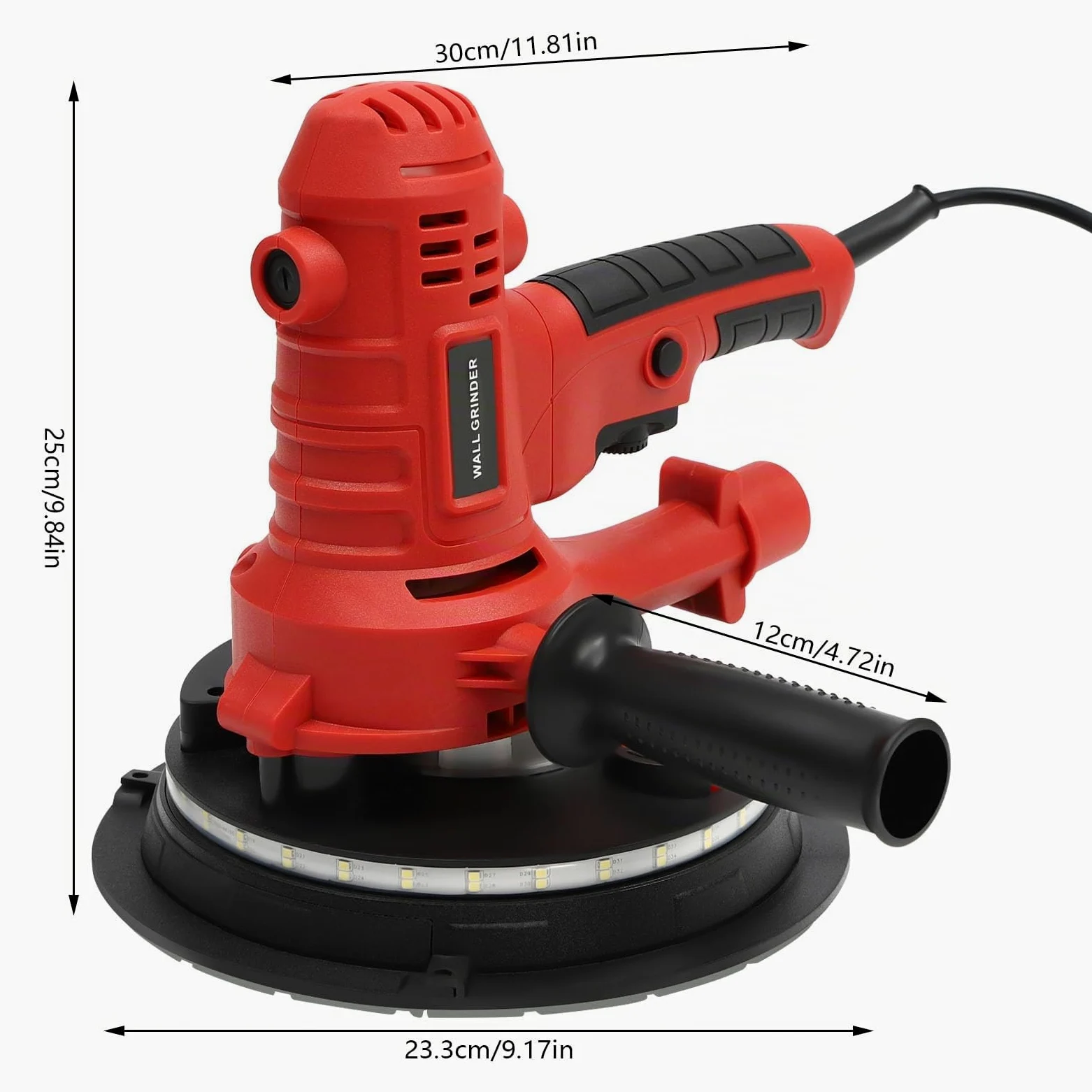 Smerigliatrice per muro a secco con aspirazione, 1200 W, 1200-2500 RPM, set blocchi abrasivi aspirazione LED, levigatura senza polvere