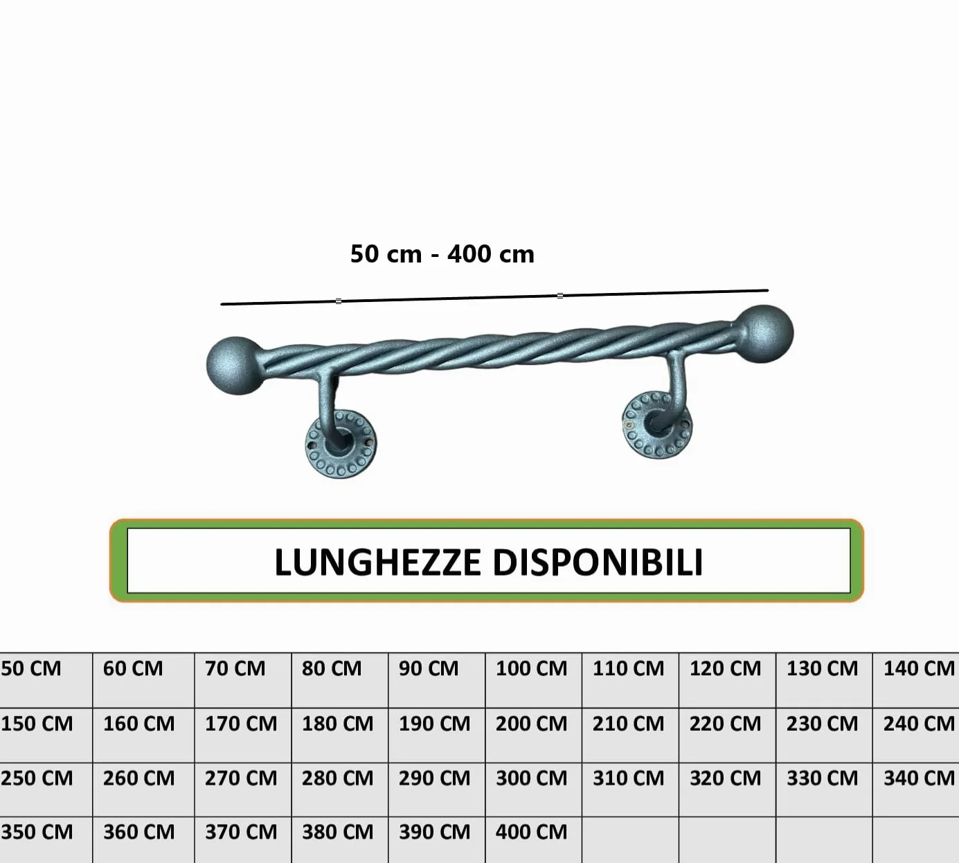 FERMEG Corrimano Liberty diam. 30 mm in ferro con finitura"antracite" | Corrimano in ferro battuto made in Italy | Prodotto fai da te | ideale per uso interno ed esterno (Antracite, 50 cm)
