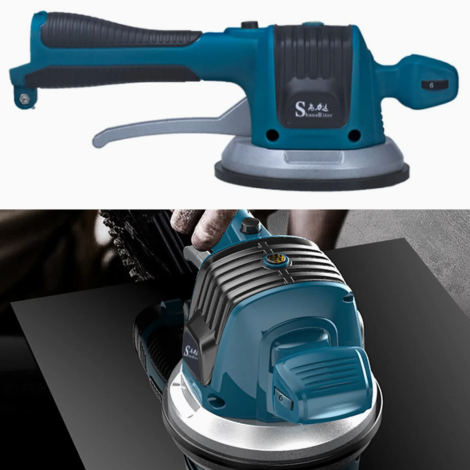 Vibratore Elettrico per Piastrelle, 6 Velocità, 120 x 120 cm, Blu, Impugnatura Antiscivolo, 1100 g