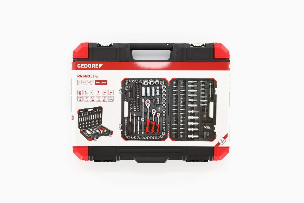 GEDORE set di chiavi a bussola 1/4", 5/16", 3/8", 1/2", 172 pezzi, Nero rosso