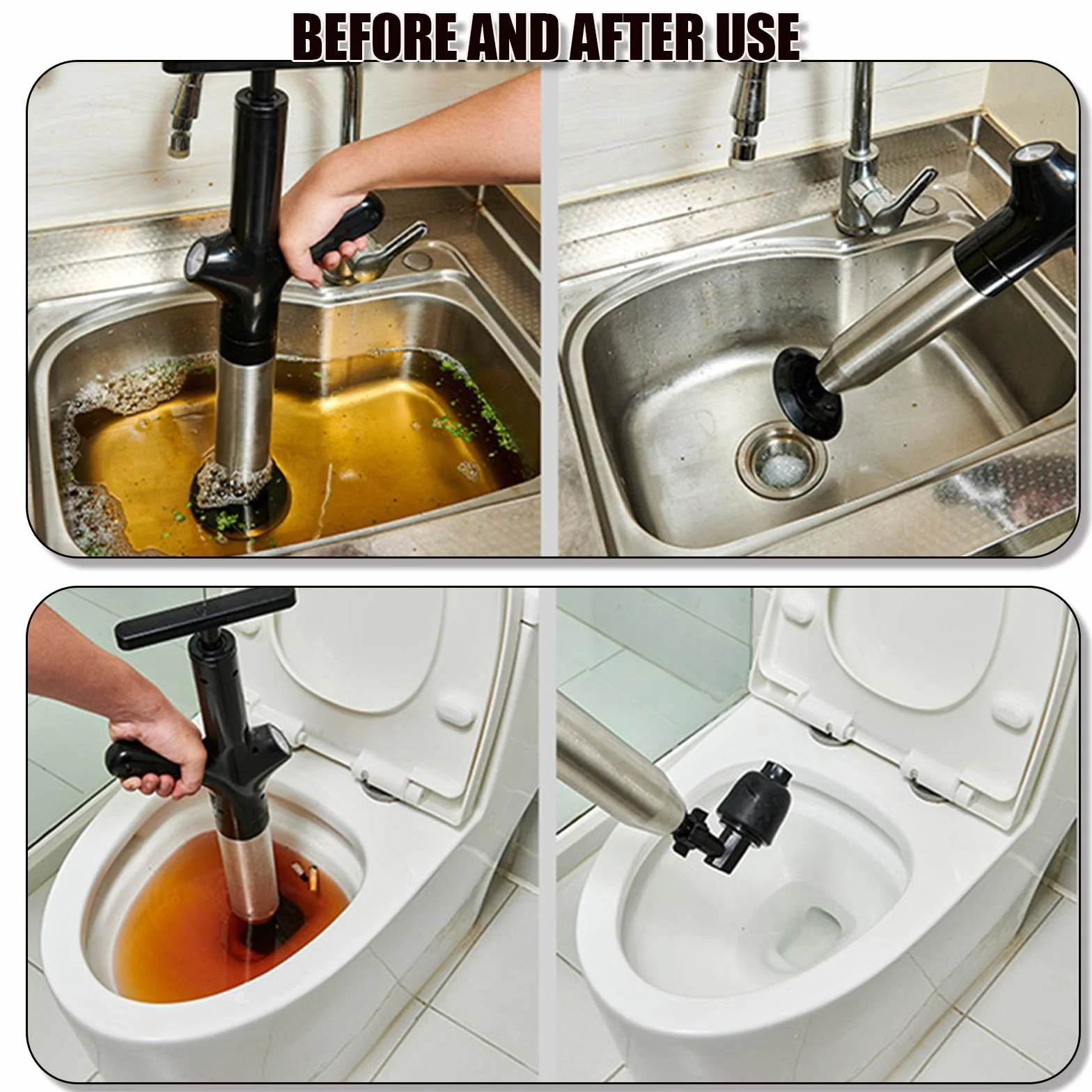Stura WC ad Aria Compressa, Pompa Carichi a Pressione Stantuffo, Stantuffo Pulitore per Tubi ad Aria Compressa ad Alta Pressione per WC, lavandino, Vasca da Bagno (2024 Classica Nero)